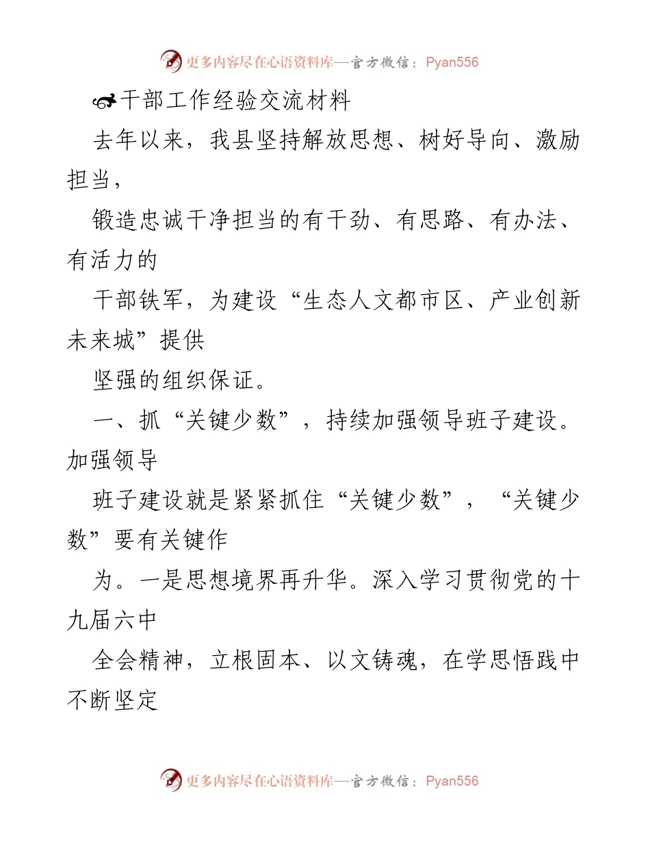[发言] 干部工作经验交流会 - 加强干部队伍建设，激发活力与担当.docx_第1页