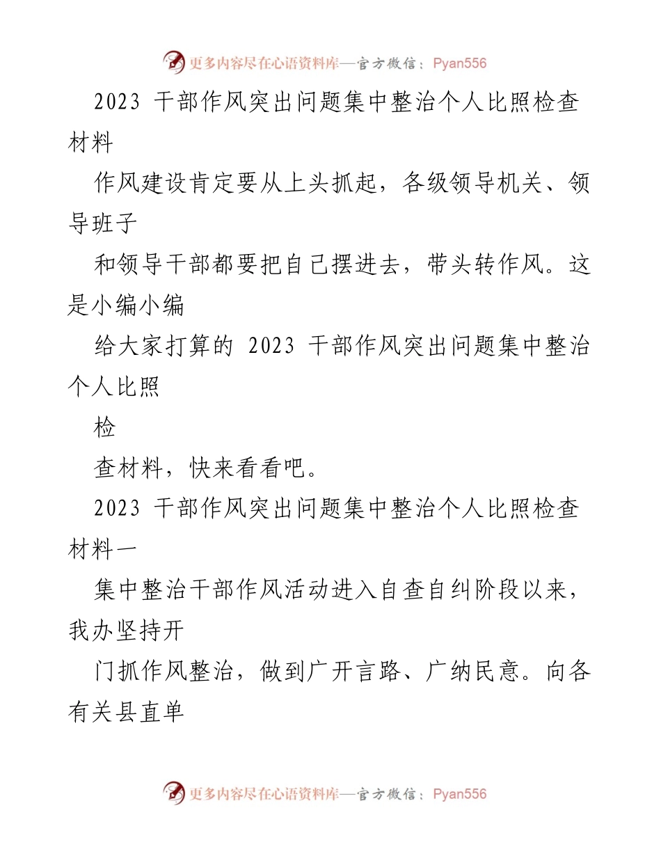 [发言] 干部作风整治会议 - 2023年干部作风突出问题自查与整改发言材料.docx_第1页
