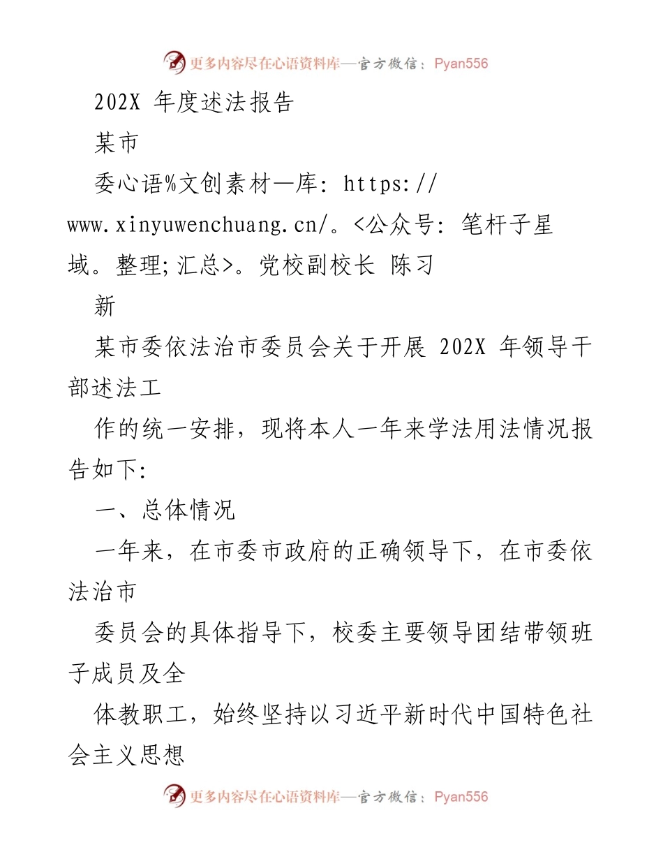 [发言] 年度述法报告 - 202X年度法治建设工作述法报告.docx_第1页