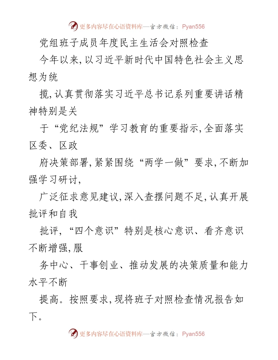 [发言] 年度民主生活会 - 党组班子成员年度对照检查与整改情况报告.docx_第1页