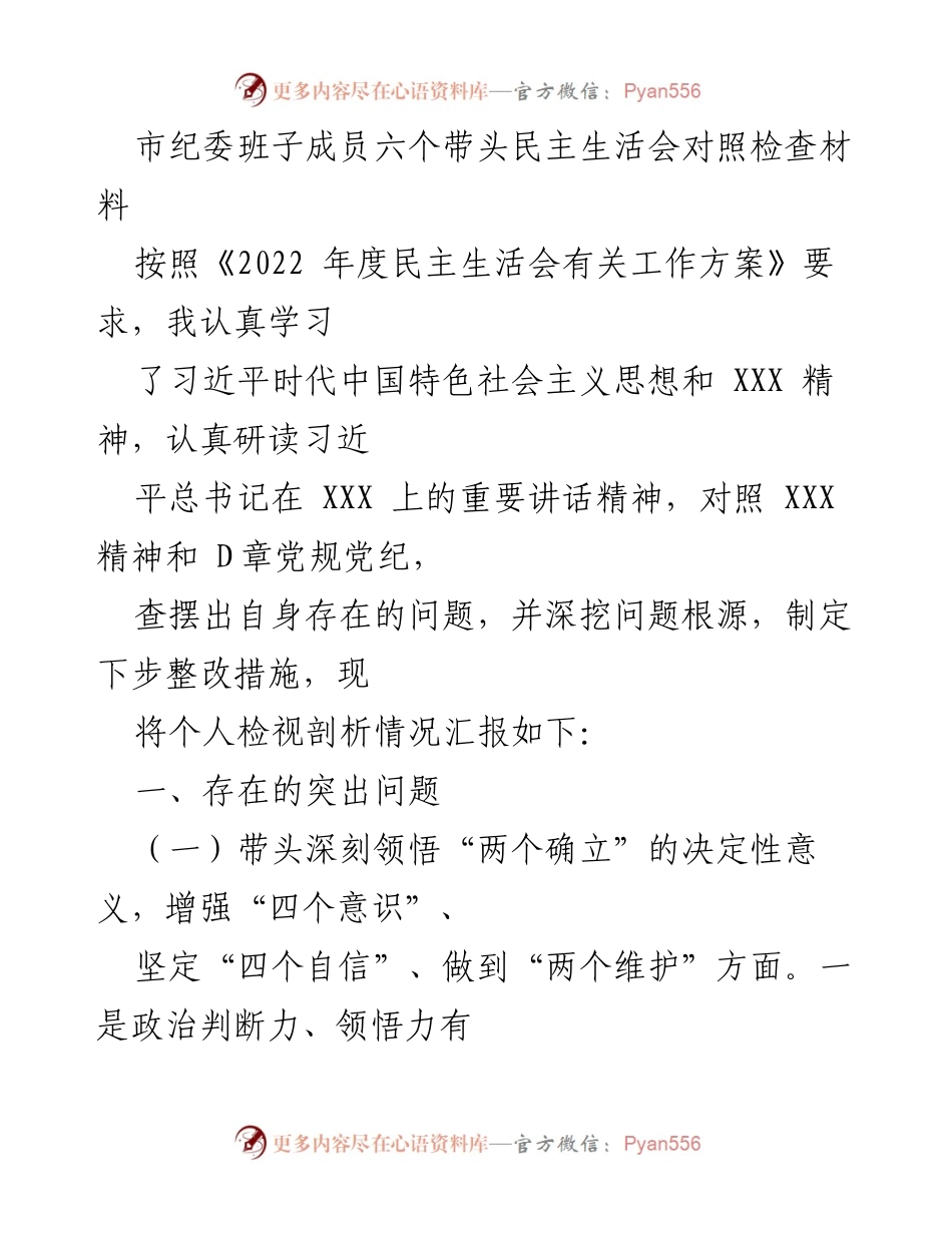 [发言] 市纪委班子成员民主生活会 - 深刻检视与整改：提升政治意识与理论学习的反思报告.docx_第1页