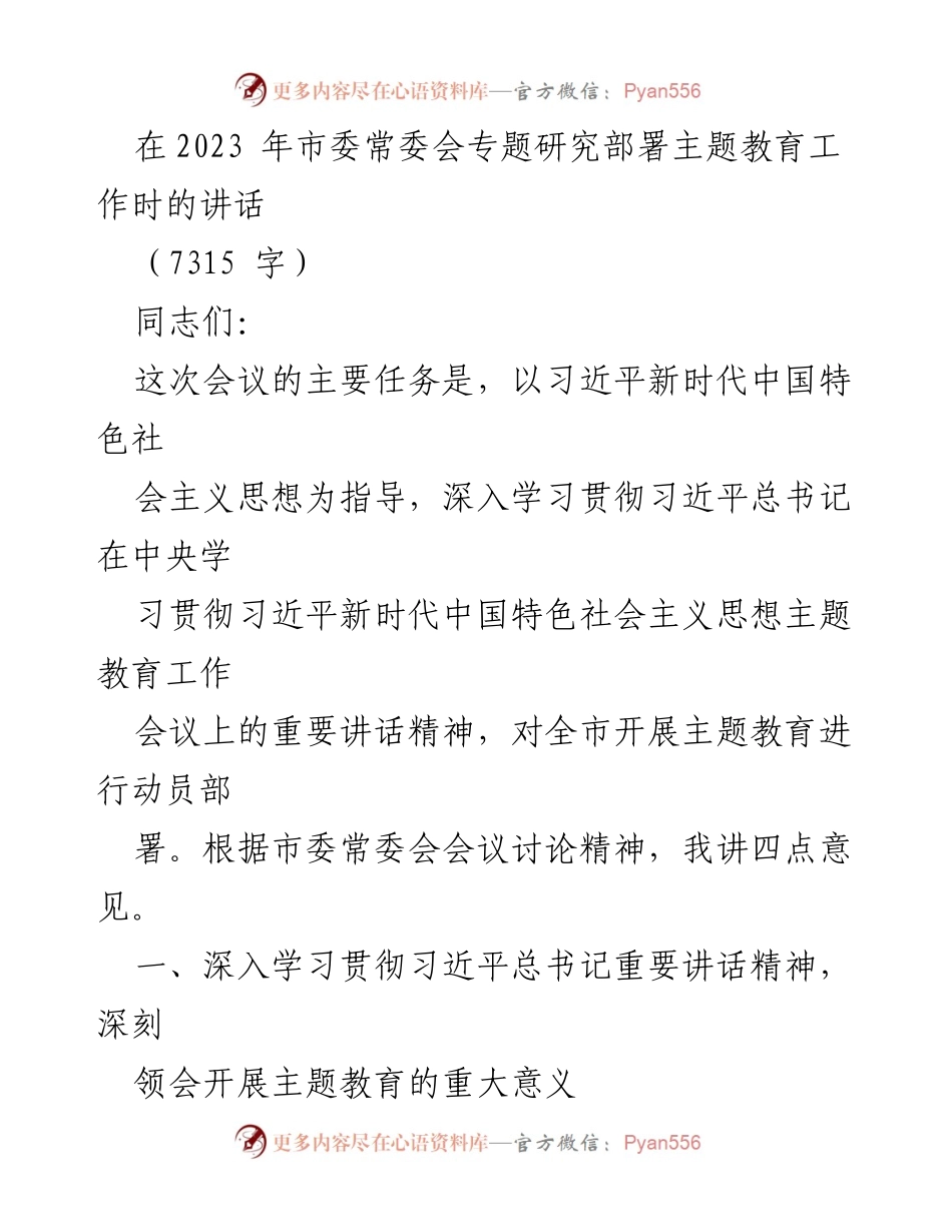 [发言] 市委常委会 - 深入学习贯彻习近平新时代中国特色社会主义思想主题教育的重要性.docx_第1页