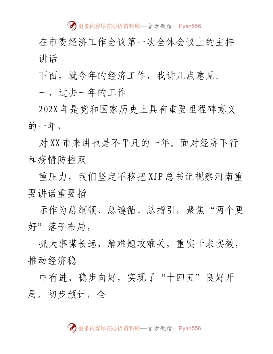 [发言] 市委经济工作会议 - 202X年经济工作总结与展望.docx_第1页