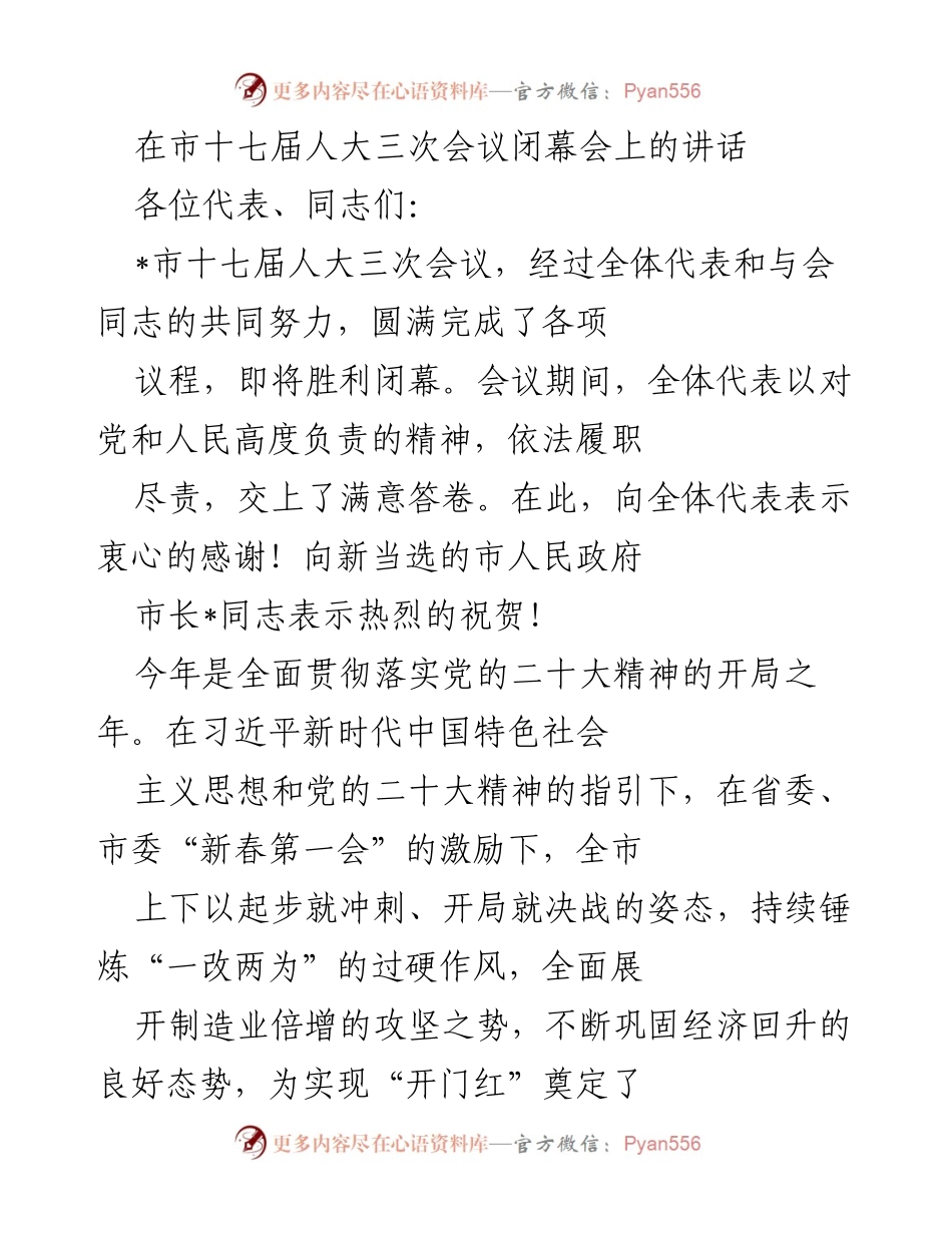 [发言] 市十七届人大三次会议闭幕会 - 新时代的奋斗与现代化建设新篇章.docx_第1页