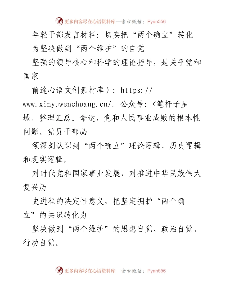 [发言] 年轻干部大会 - 深刻理解“两个确立”与“两个维护”的关系.docx_第1页