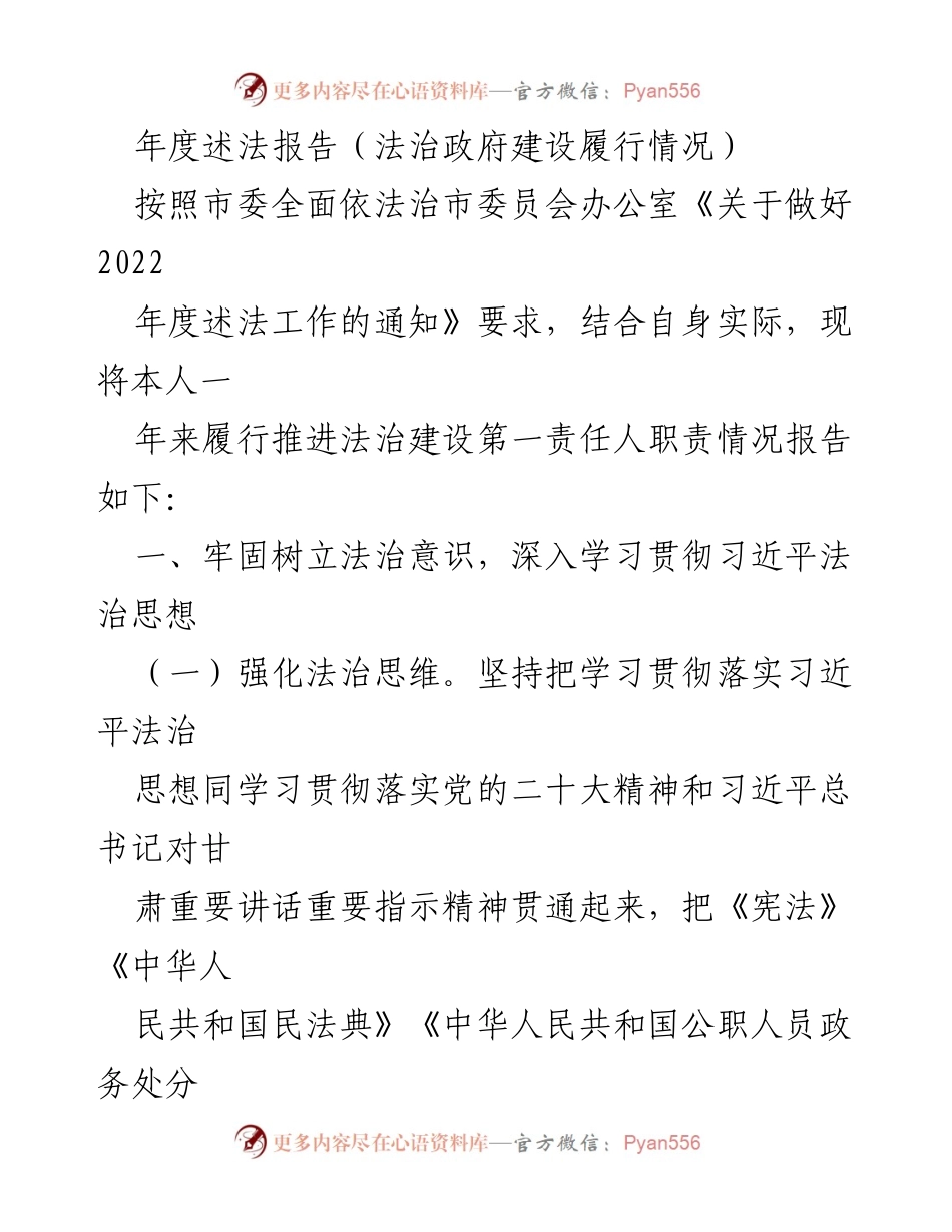 [发言] 年度述法报告 - 2022年度法治政府建设履行情况述法报告_1.docx_第1页