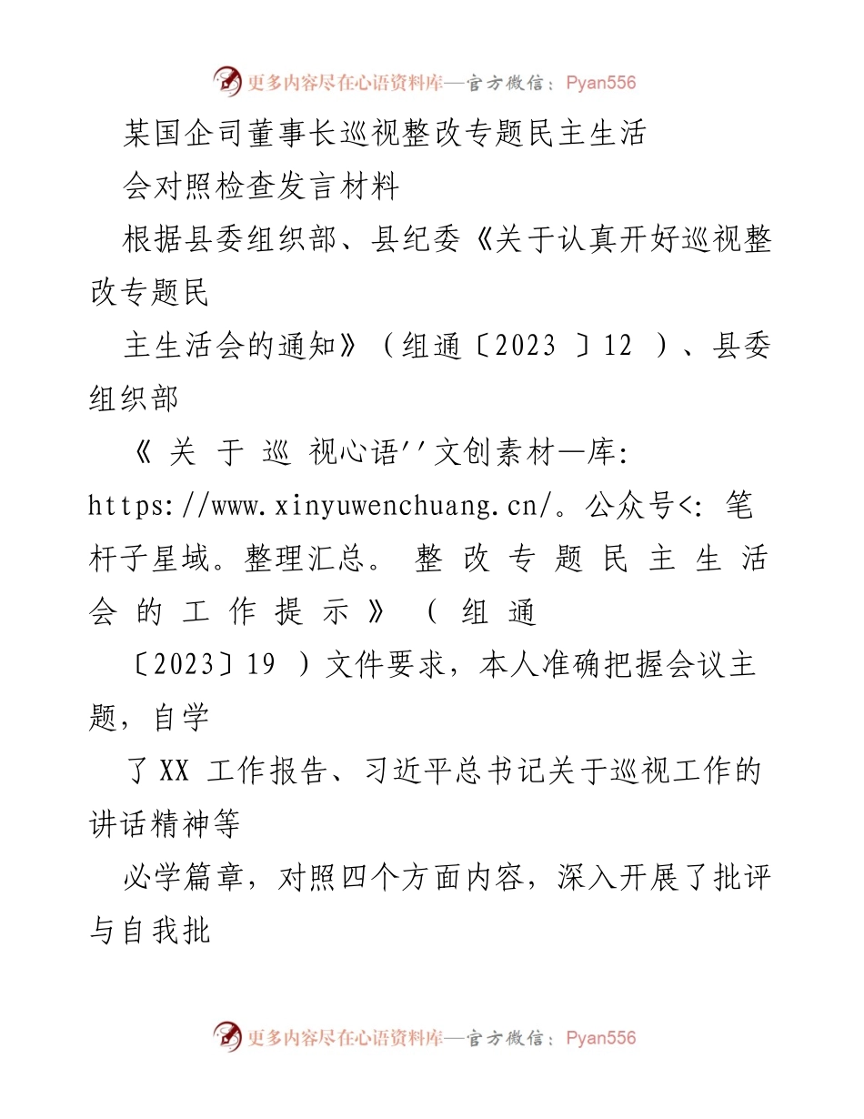 [发言] 巡视整改专题民主生活会 - 巡视整改发言材料汇报.docx_第1页
