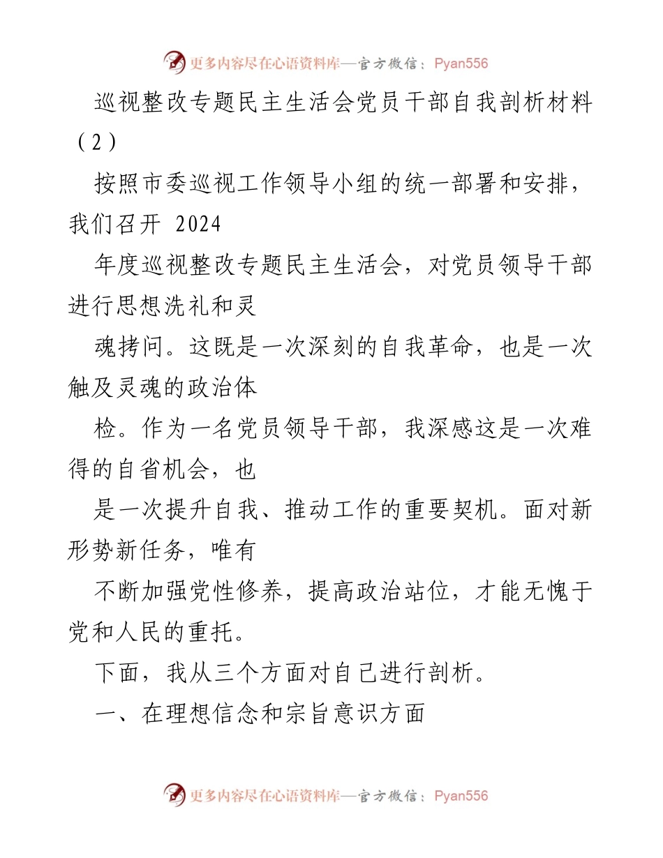 [发言] 巡视整改专题民主生活会 - 党员干部自我剖析与反思_1.docx_第1页