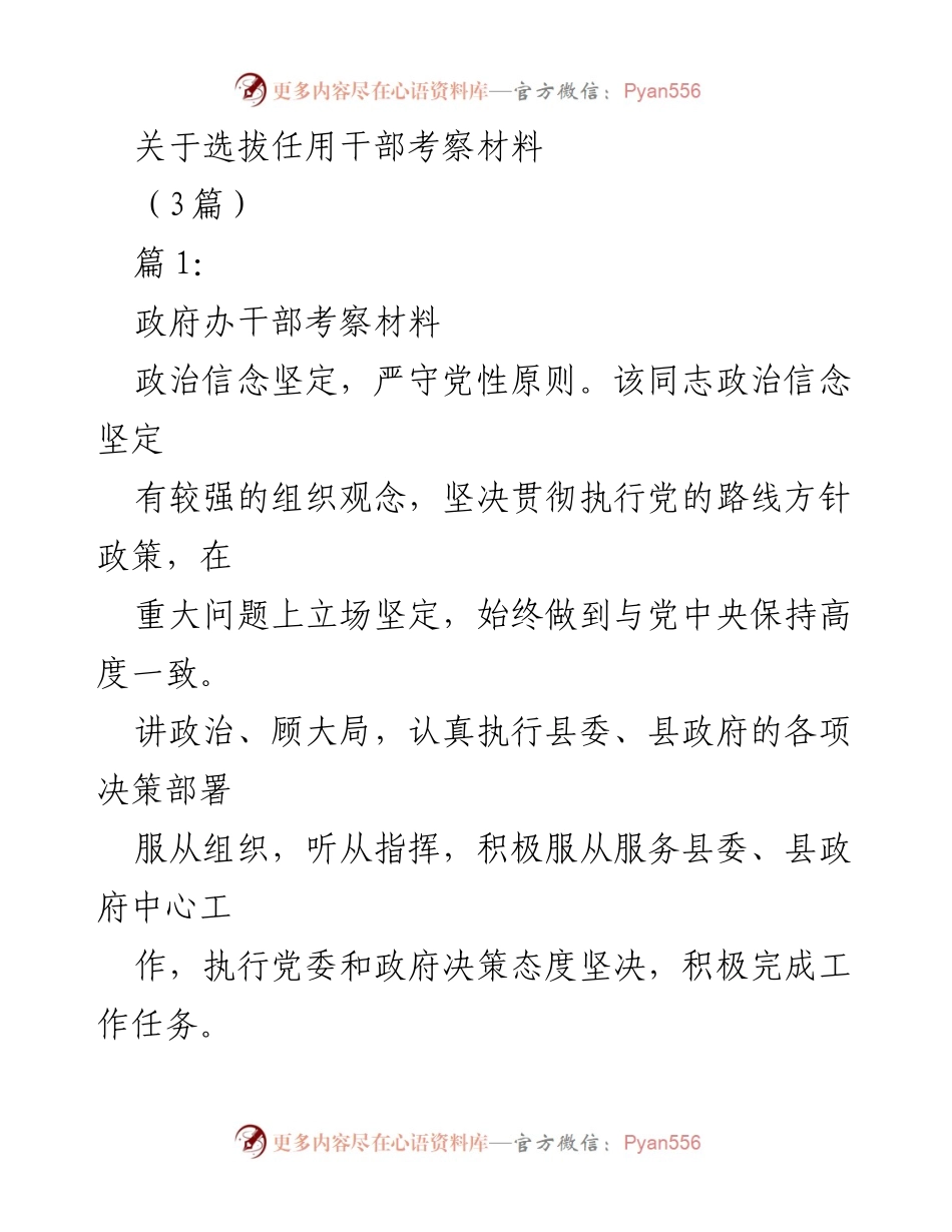 [发言] 干部选拔任用 - 干部考察材料总结.docx_第1页