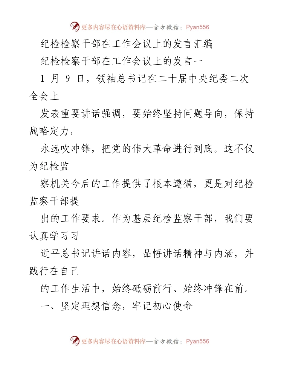 [发言] 工作会议 - 坚定理想信念，勇担使命：纪检监察干部的责任与担当.docx_第1页