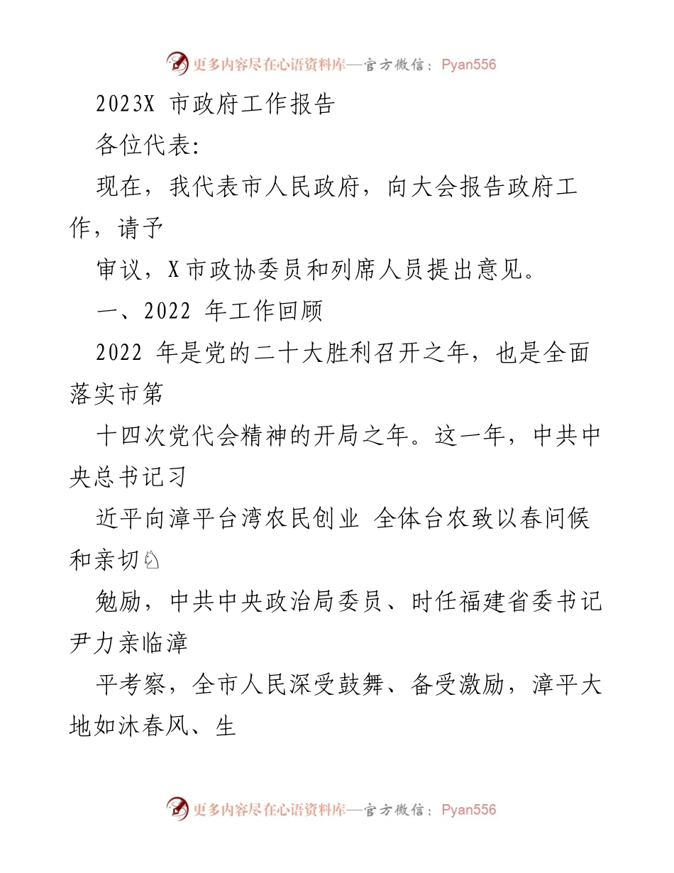 [发言] 市政府大会 - 2023年X市政府工作报告_4.docx_第1页