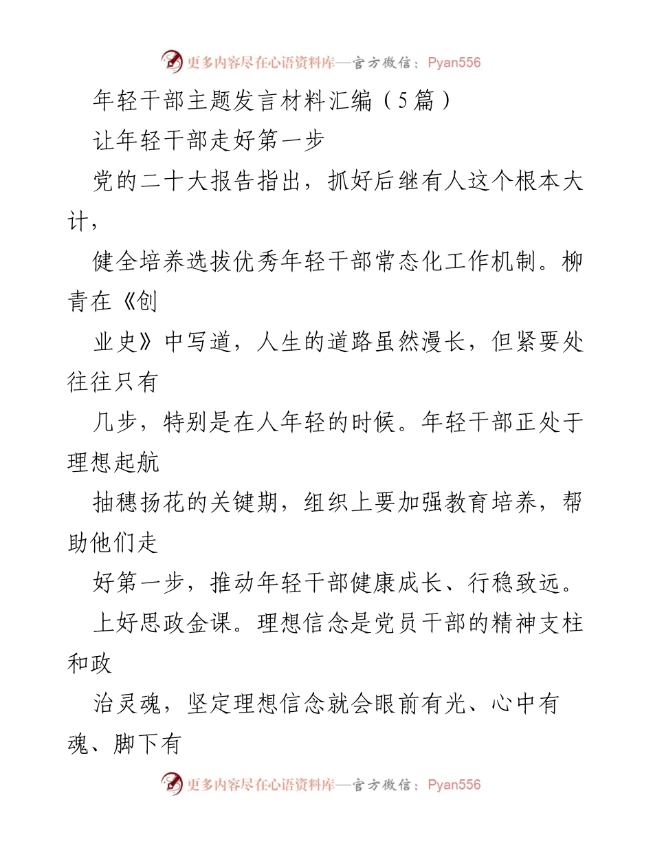 [发言] 年轻干部培训会议 - 加强年轻干部培养，助力健康成长.docx_第1页