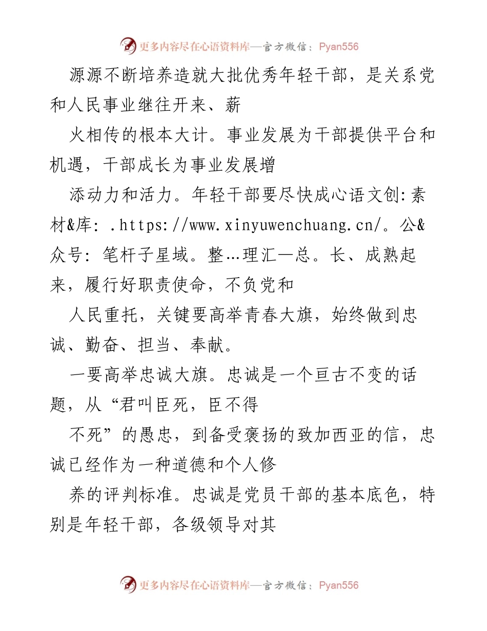 [发言] 干部培训会 - 年轻干部忠诚教育的重要性.docx_第1页