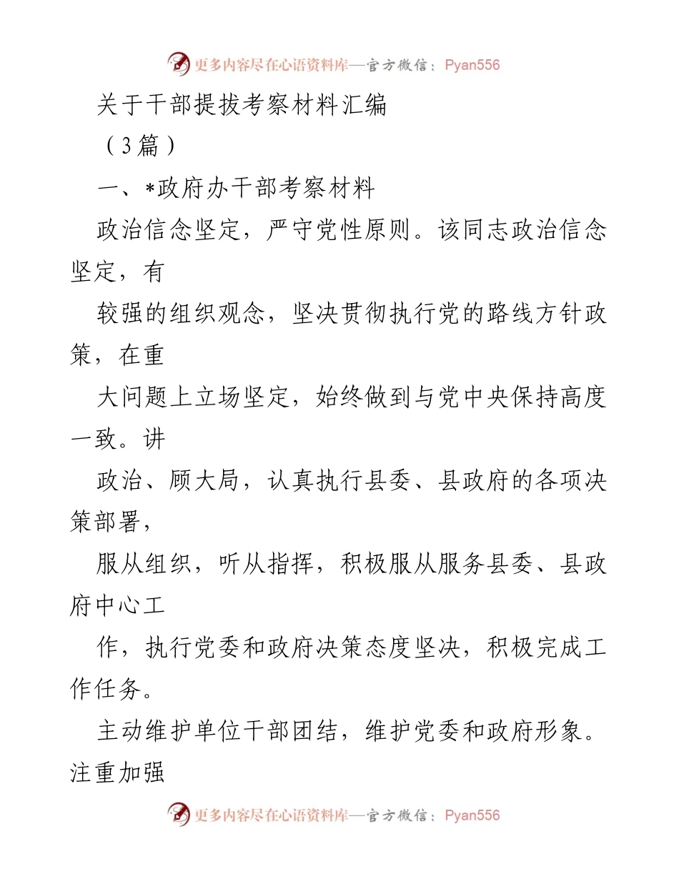 [发言] 干部提拔考察 - 干部提拔考察材料汇编分析.docx_第1页