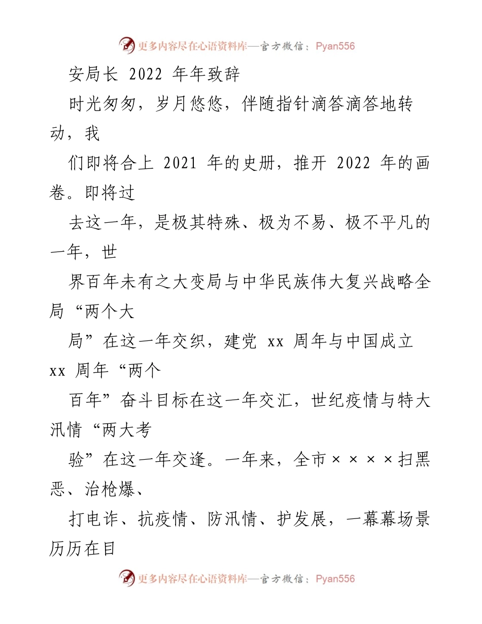 [发言] 年度总结会议 - 安局长2022年致辞：回顾与展望.docx_第1页