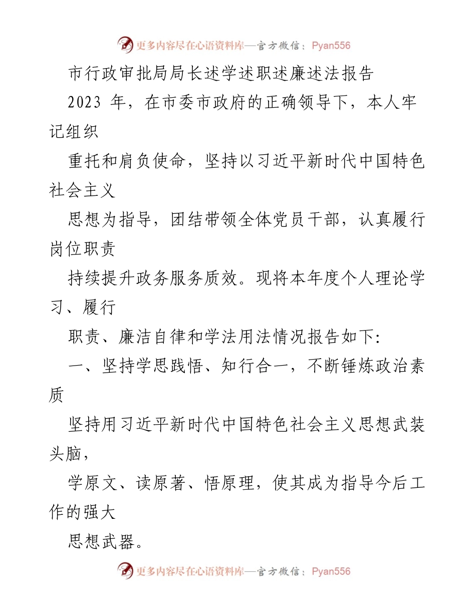 [发言] 年度述职 - 市行政审批局局长2023年度述职报告.docx_第1页