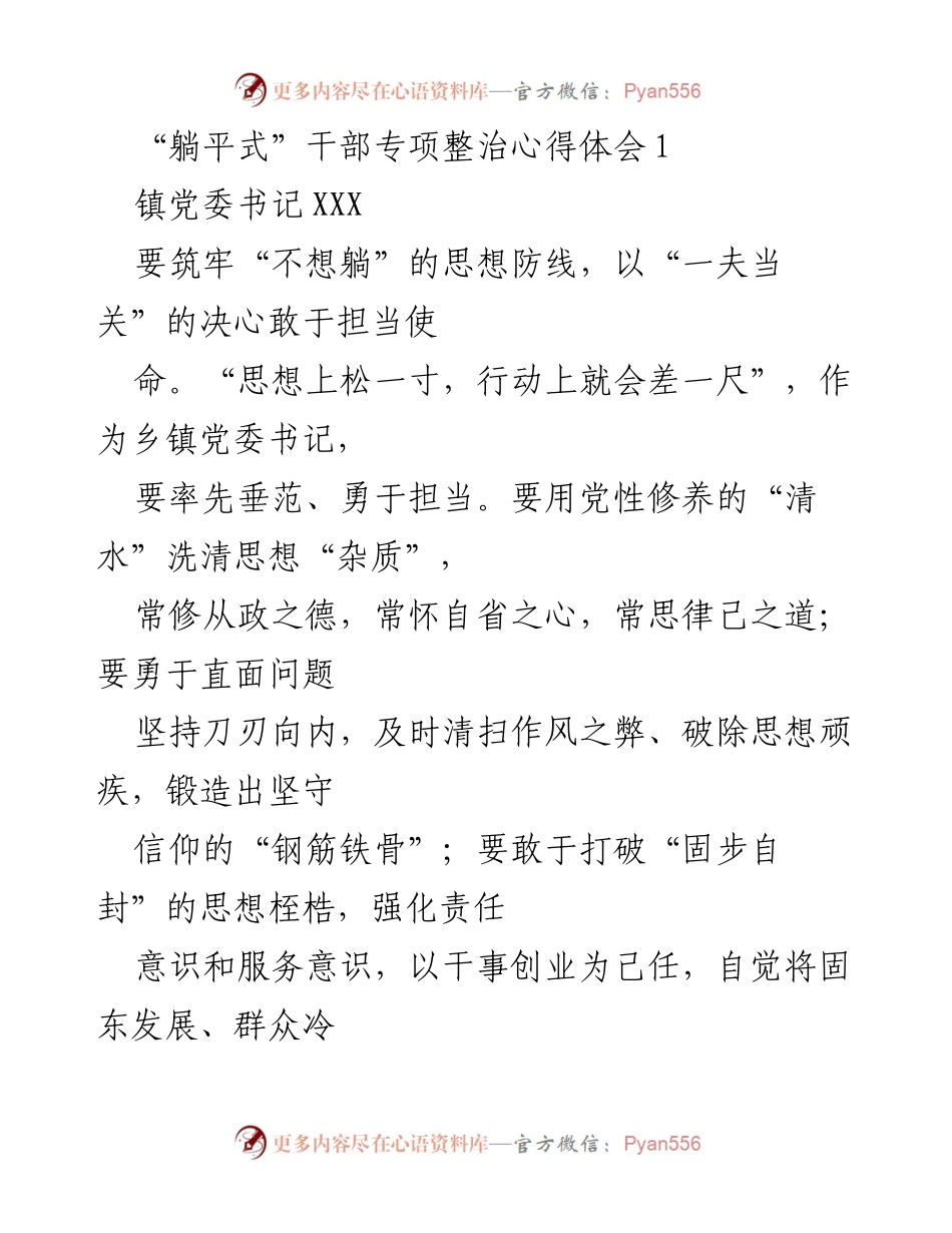 [发言] 干部专项整治会议 - 坚守信仰，强化担当：乡镇干部的自我修炼与责任意识.docx_第1页