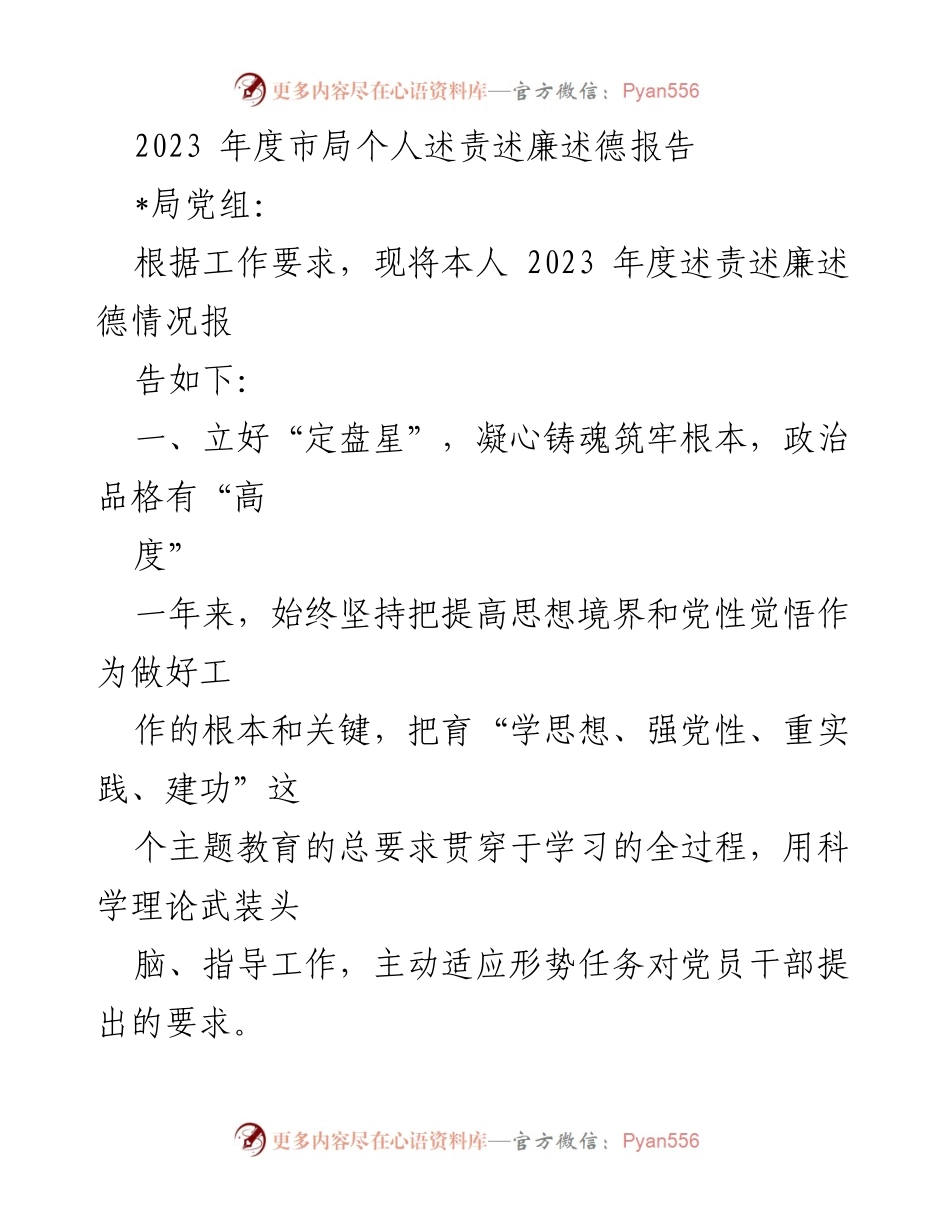[发言] 市局年度工作会议 - 2023年度个人述责述廉述德报告.docx_第1页
