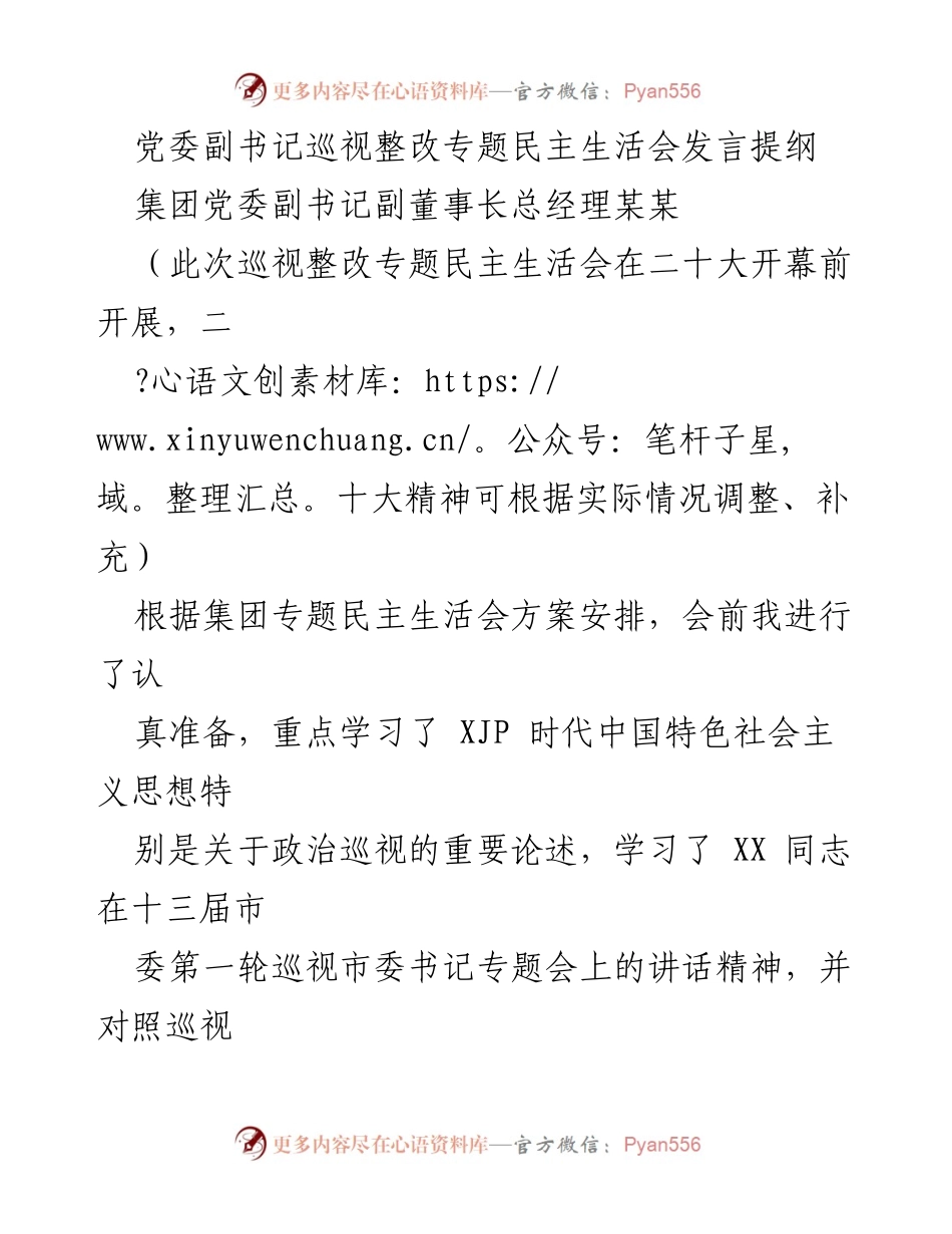 [发言] 巡视整改专题民主生活会 - 深化政治巡视认识，推动整改落实.docx_第1页