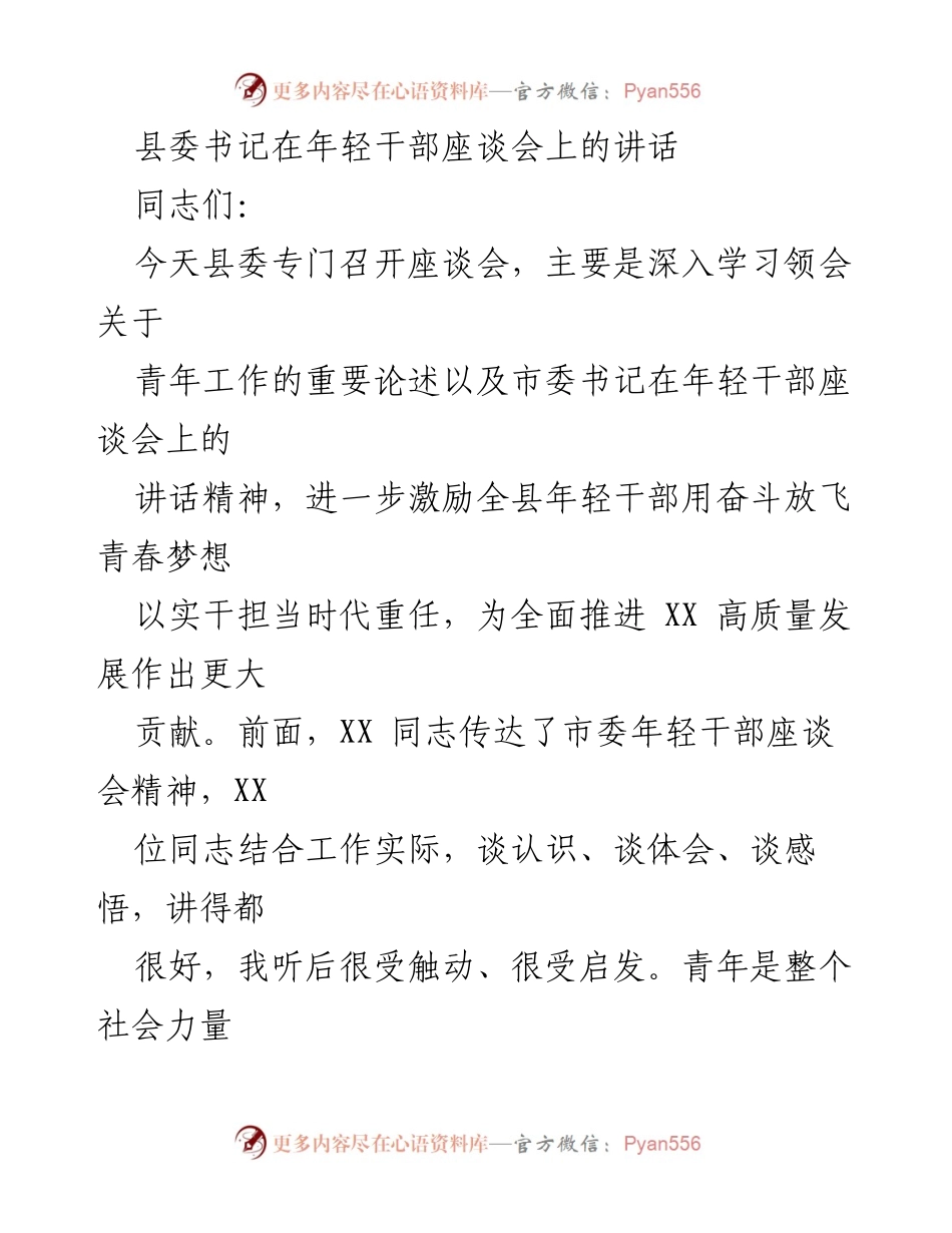 [发言] 年轻干部座谈会 - 激励青年干部：用奋斗放飞青春梦想.docx_第1页