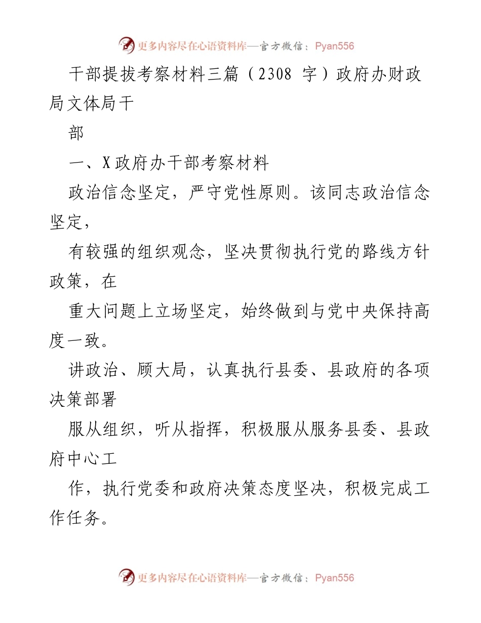[发言] 干部提拔考察 - 干部提拔考察材料汇总分析.docx_第1页