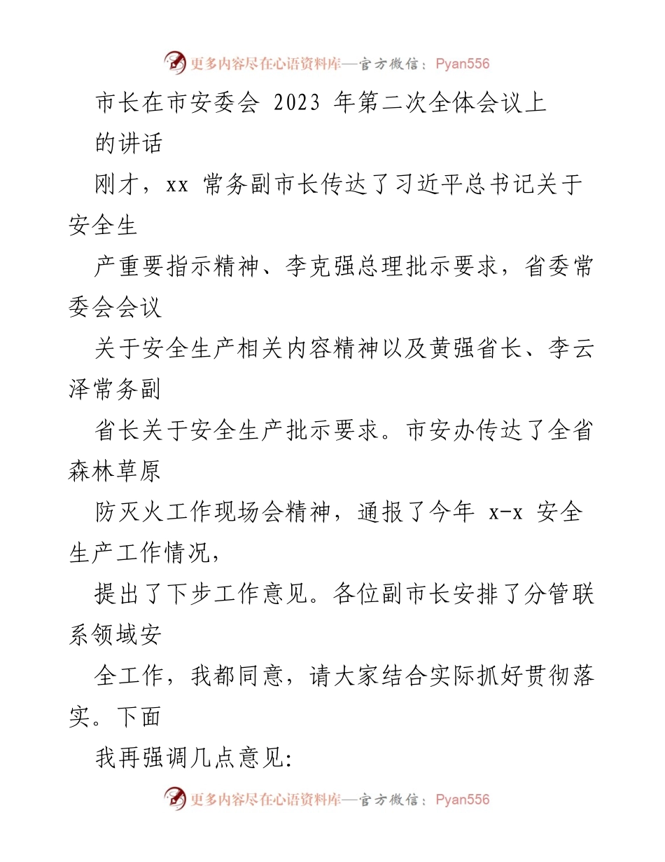 [发言] 市安委会全体会议 - 加强安全生产责任，防范化解风险隐患_2.docx_第1页