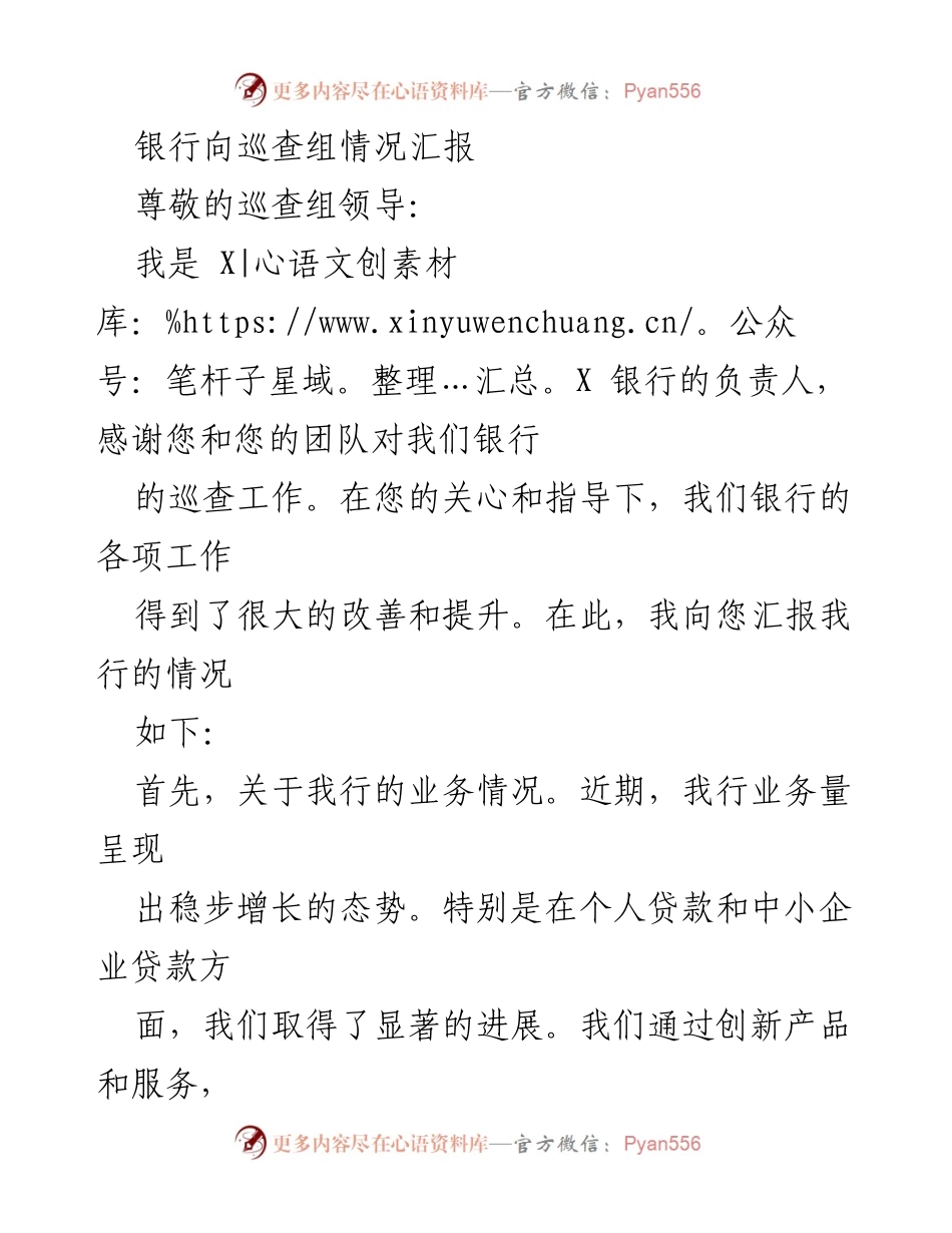[发言] 巡查组汇报 - 银行业务与风险管理情况汇报.docx_第1页
