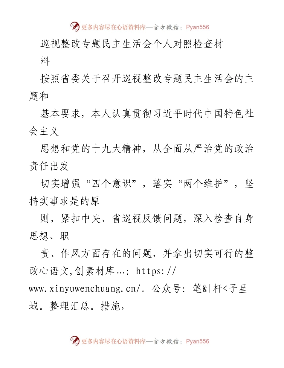 [发言] 巡视整改专题民主生活会 - 深入查摆问题，落实整改措施_1.docx_第1页