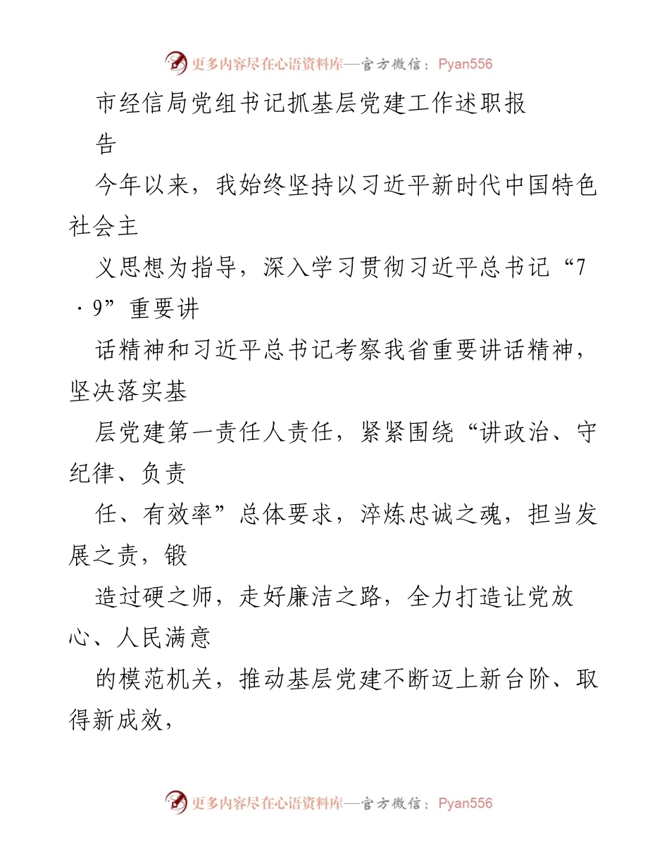 [发言] 市经信局党组书记述职 - 基层党建引领工业高质量发展新成效.docx_第1页