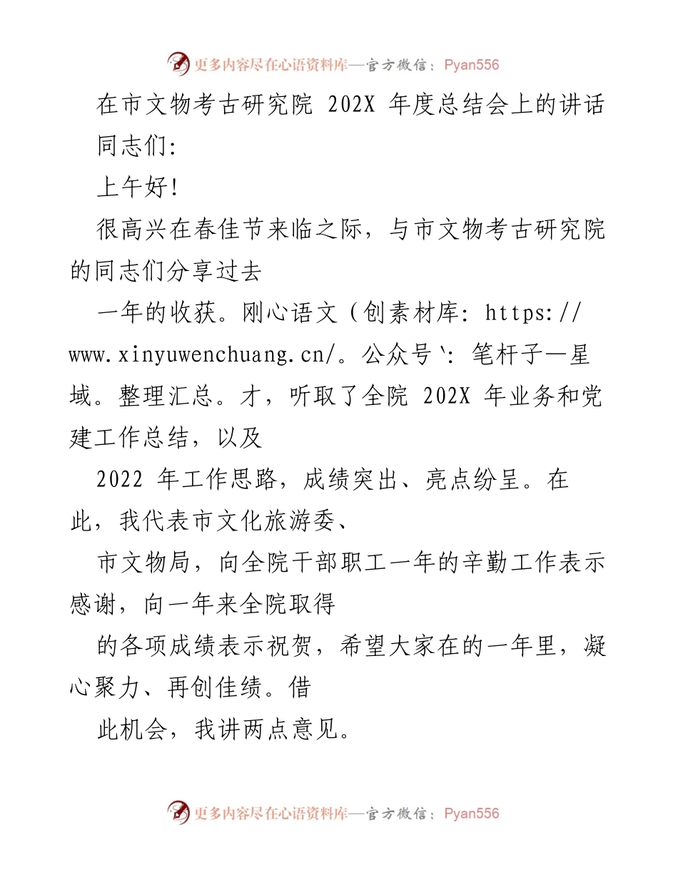 [发言] 年度总结会 - 市文物考古研究院202X年度工作总结与展望.docx_第1页