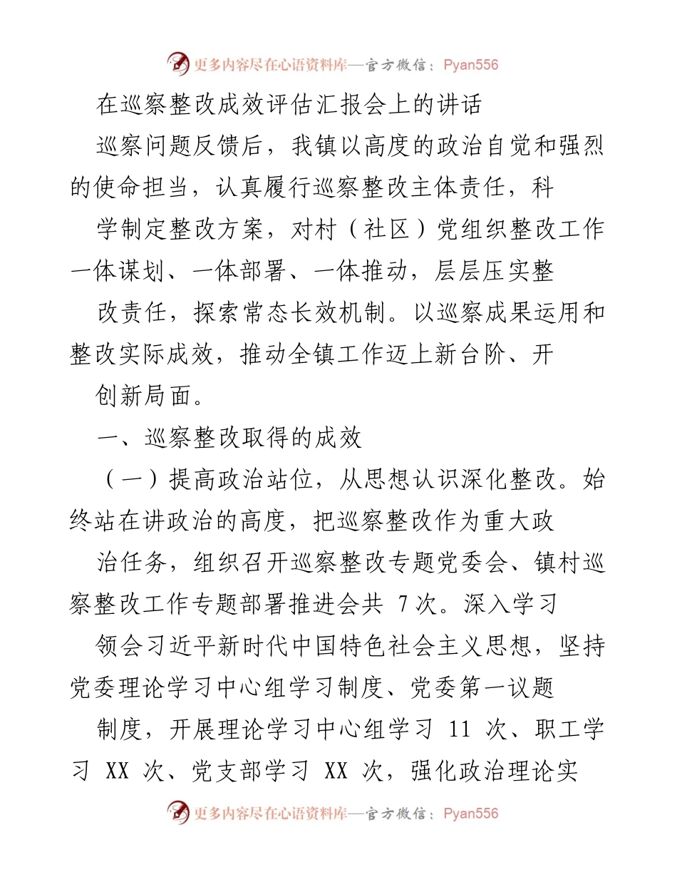 [发言] 巡察整改成效评估汇报会 - 巡察整改工作成效与经验分享.docx_第1页