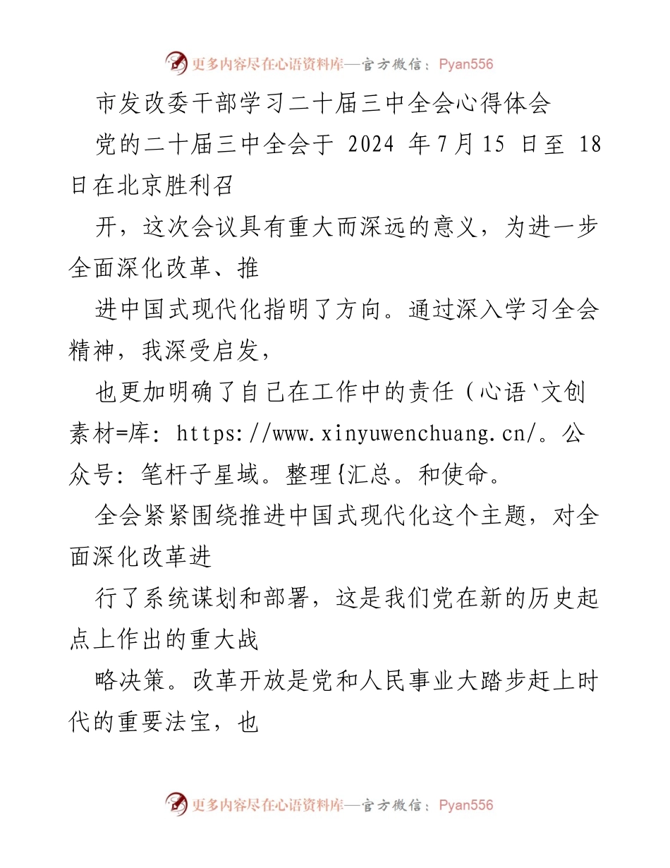 [发言] 市发改委干部学习会 - 深入学习二十届三中全会精神，推动高质量发展.docx_第1页