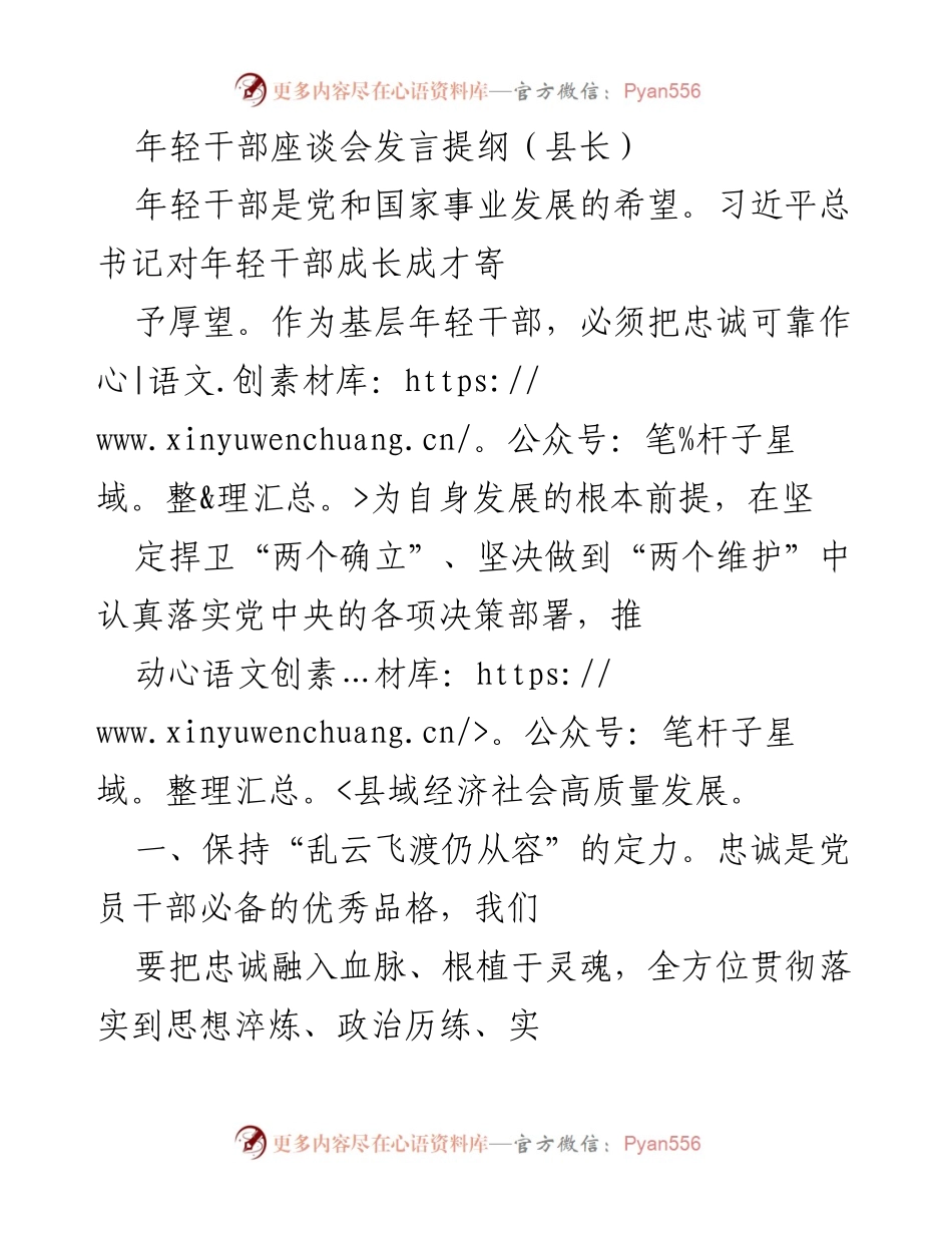 [发言] 年轻干部座谈会 - 坚定忠诚，担当作为：年轻干部的成长之路.docx_第1页
