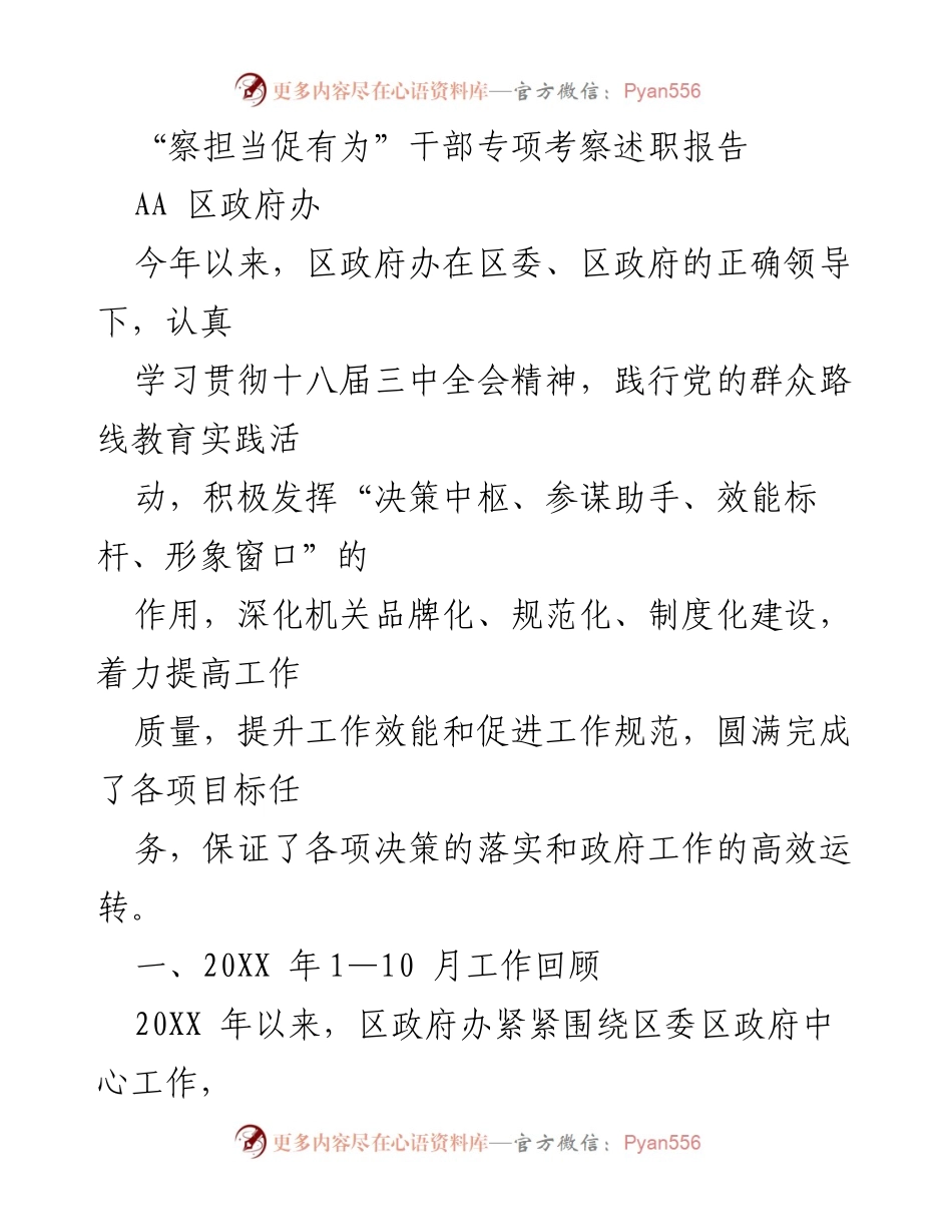 [发言] 干部专项考察 - “察担当促有为”干部专项考察述职报告总结.docx_第1页