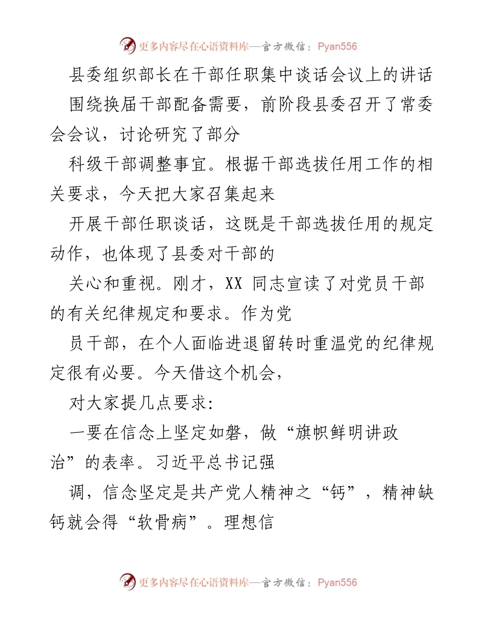 [发言] 干部任职集中谈话会议 - 干部选拔任用工作中的信念与担当要求.docx_第1页