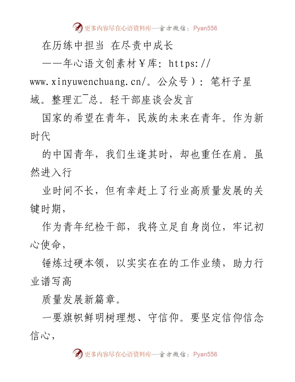 [发言] 年轻干部座谈会 - 青年纪检干部的责任与担当.docx_第1页