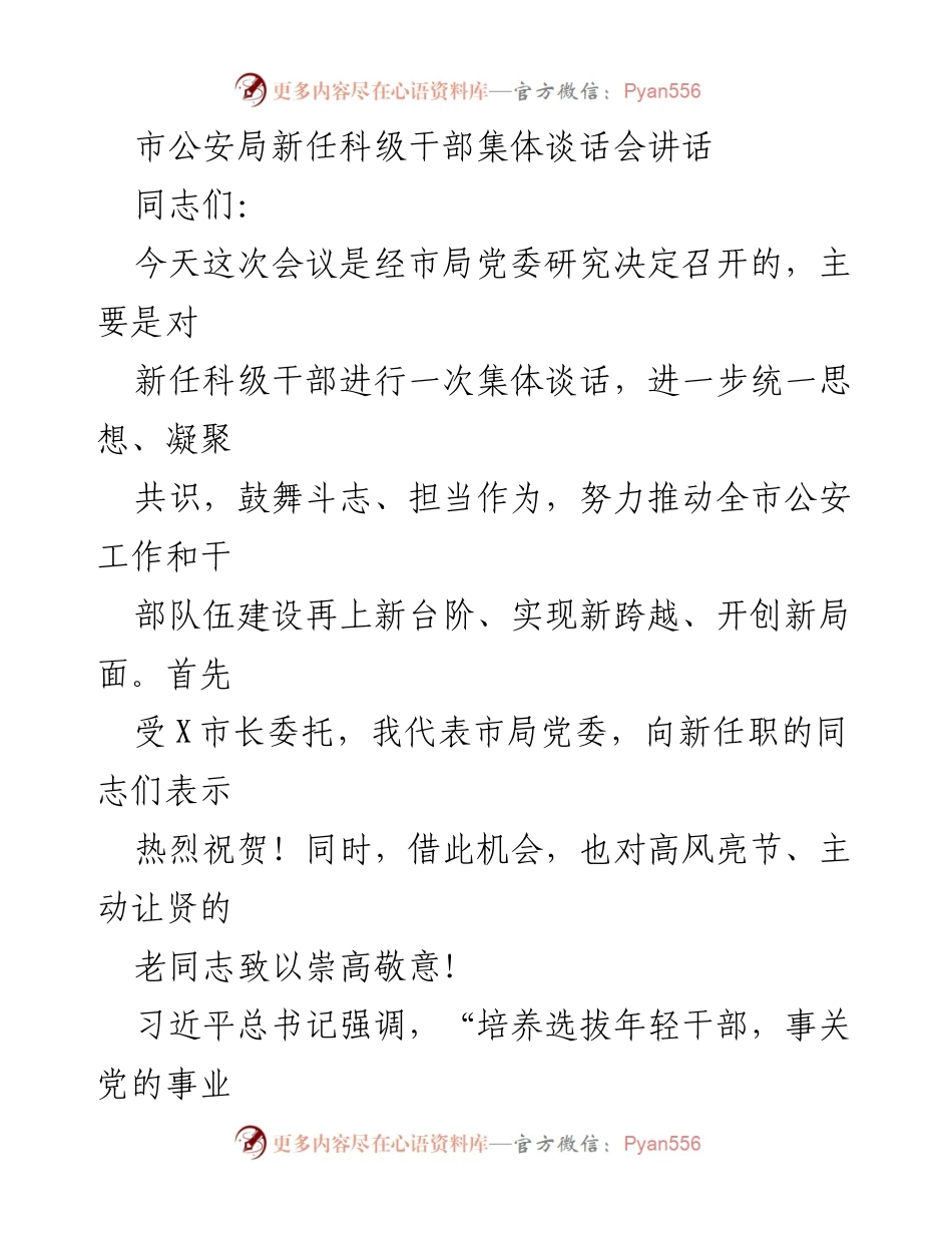 [发言] 市公安局新任科级干部集体谈话会 - 新任科级干部的使命与担当.docx_第1页