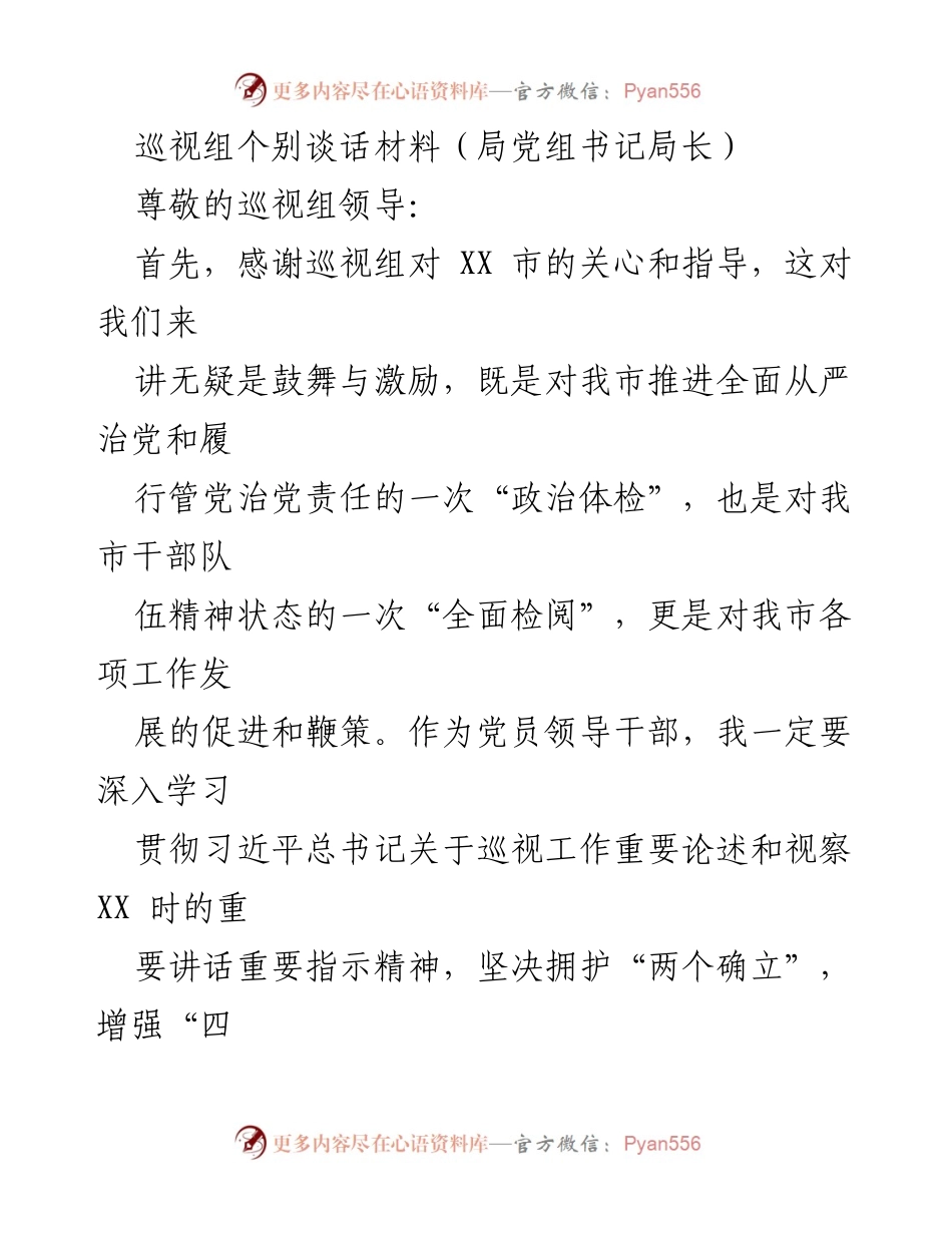[发言] 巡视工作会议 - 局党组书记局长关于巡视工作的汇报与反思.docx_第1页