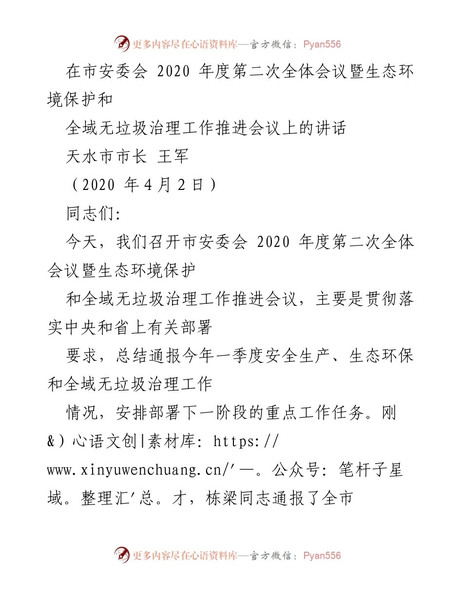 [发言] 市安委会全体会议 - 加强安全生产与生态环保工作推进的讲话.docx_第1页