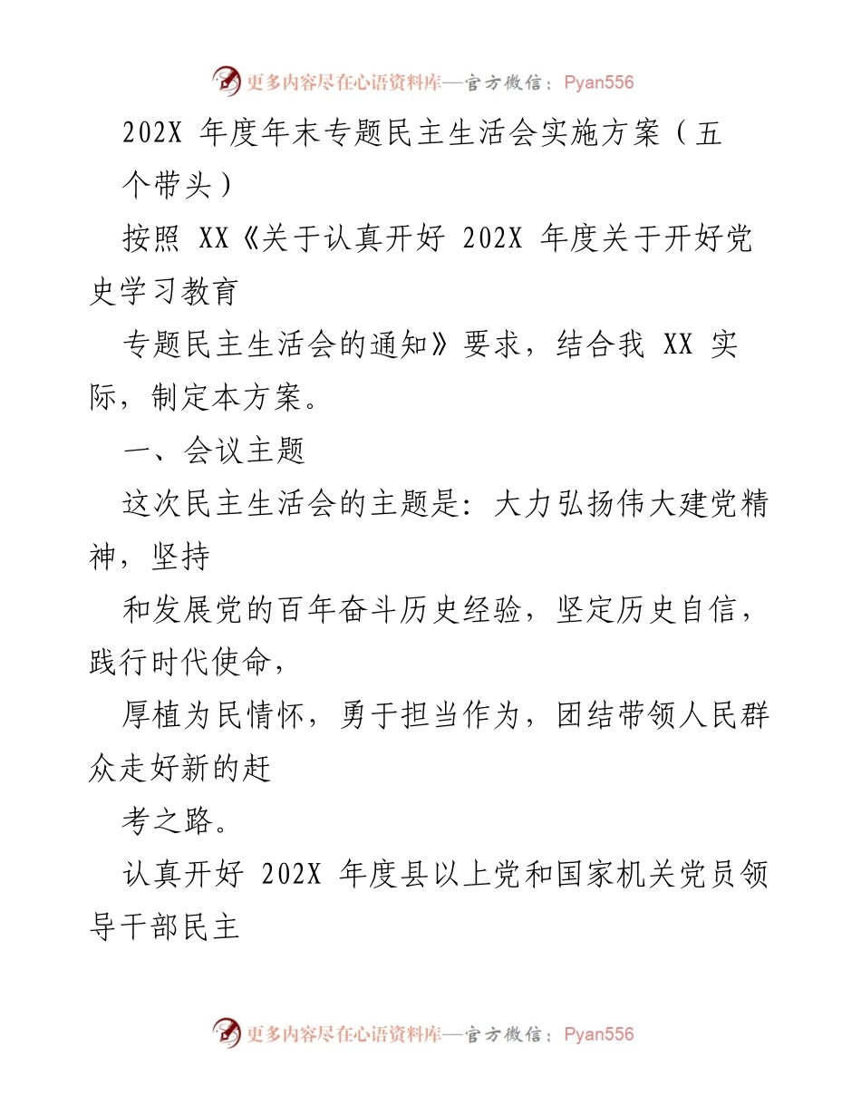[发言] 年末专题民主生活会 - 202X年度民主生活会实施方案及主题解读.docx_第1页