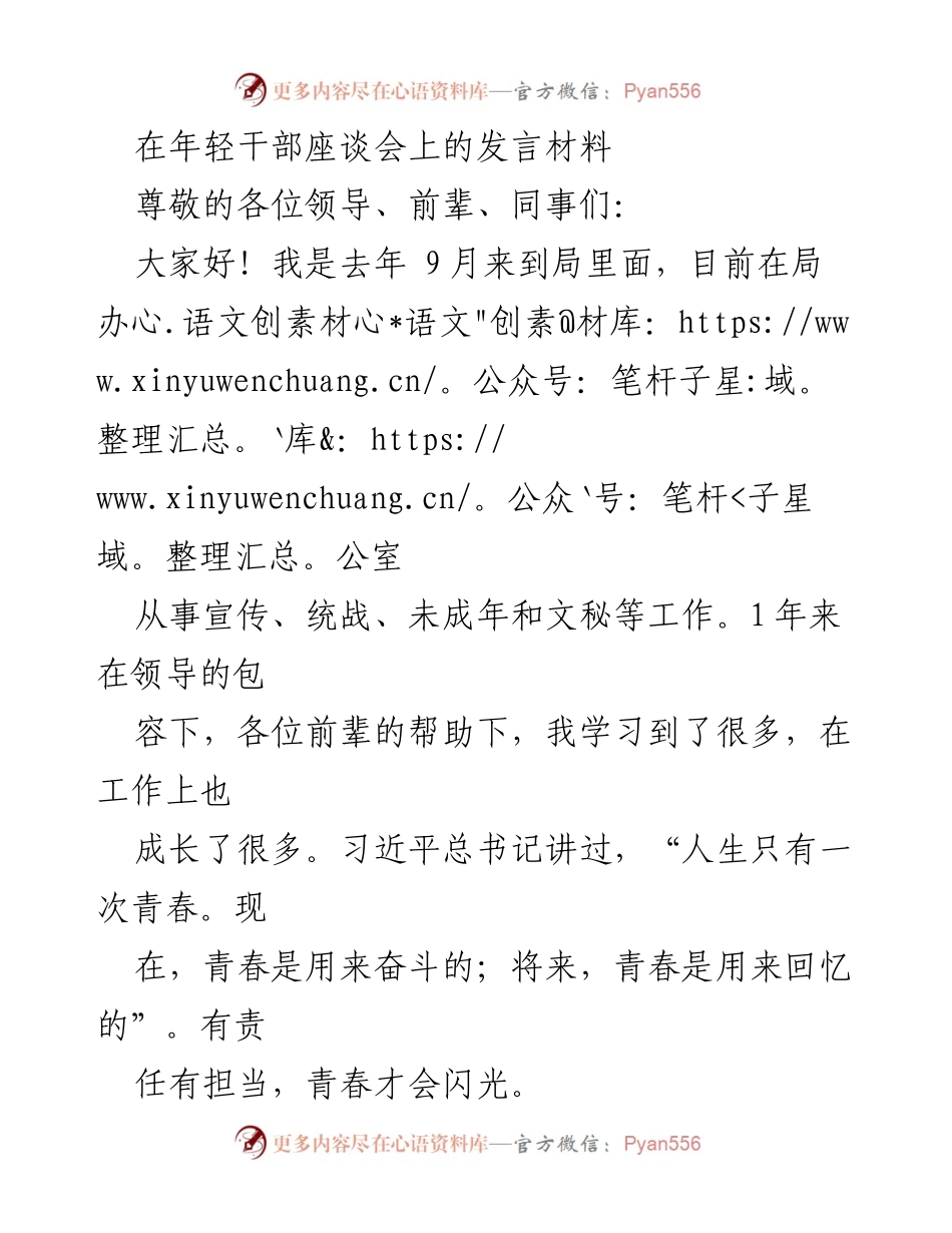 [发言] 年轻干部座谈会 - 年轻干部的责任与成长.docx_第1页