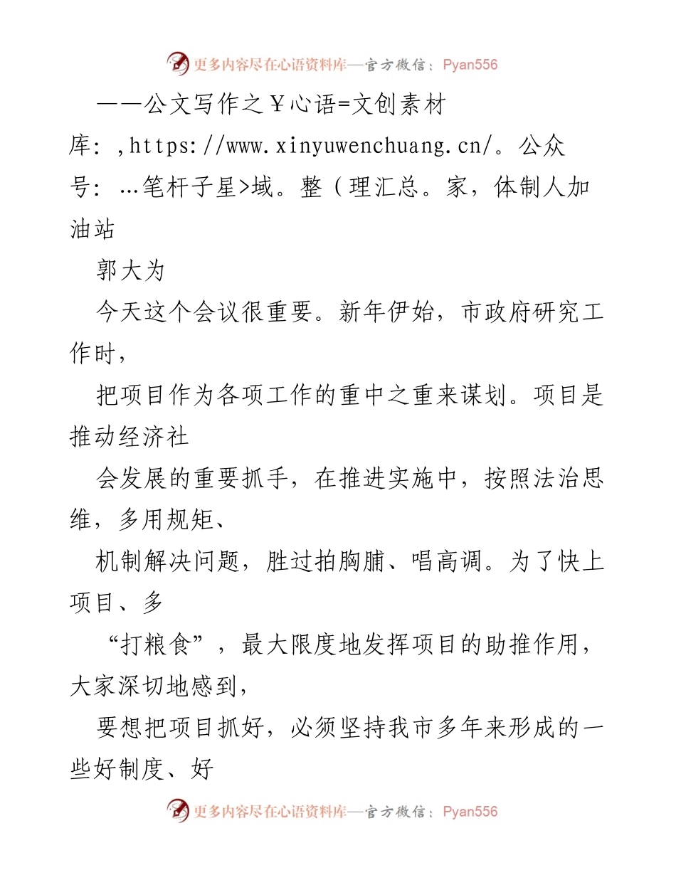 [发言] 市政府会议 - 强调项目建设的重要性与紧迫感.docx_第1页
