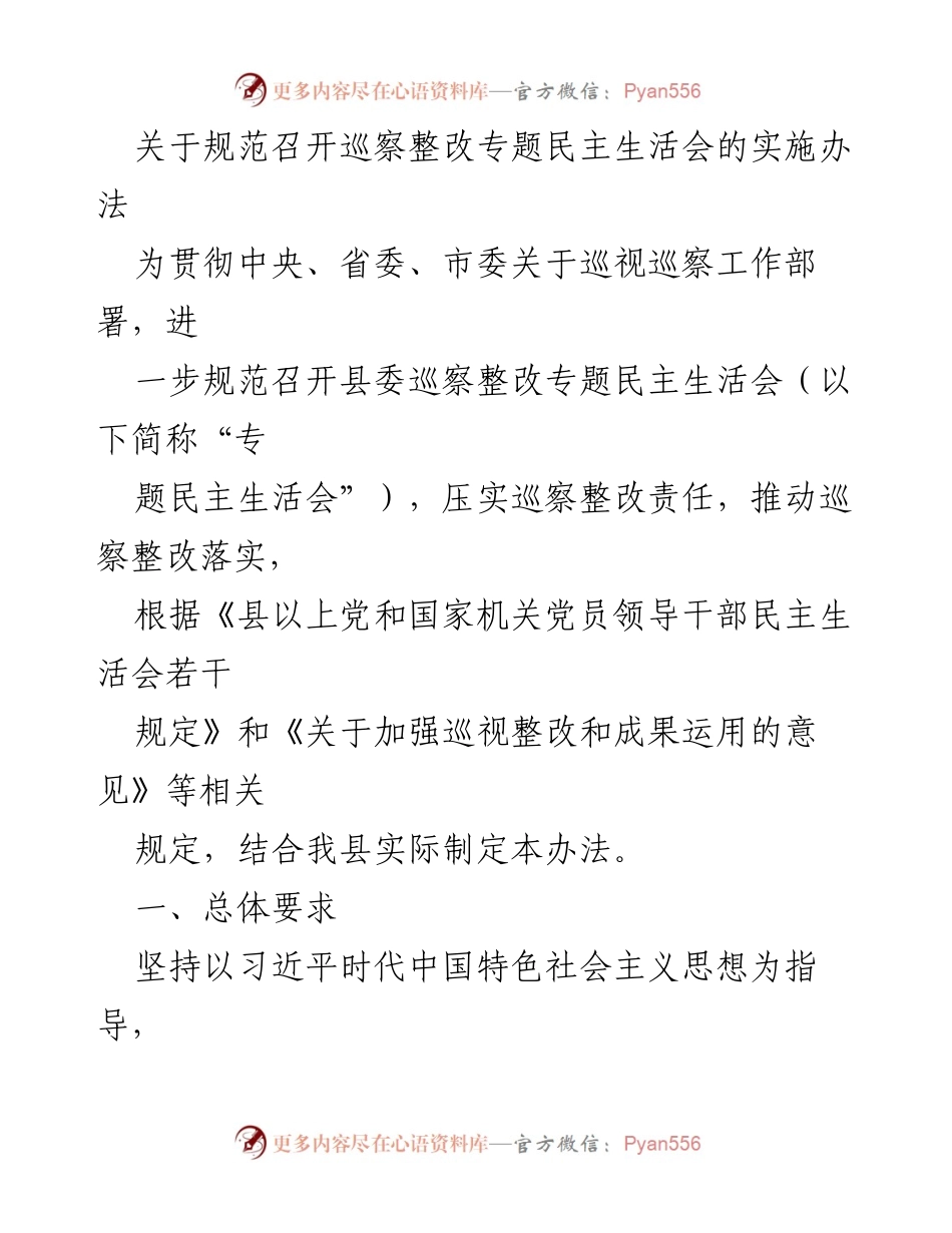 [发言] 巡察整改专题民主生活会 - 规范召开巡察整改专题民主生活会实施办法.docx_第1页