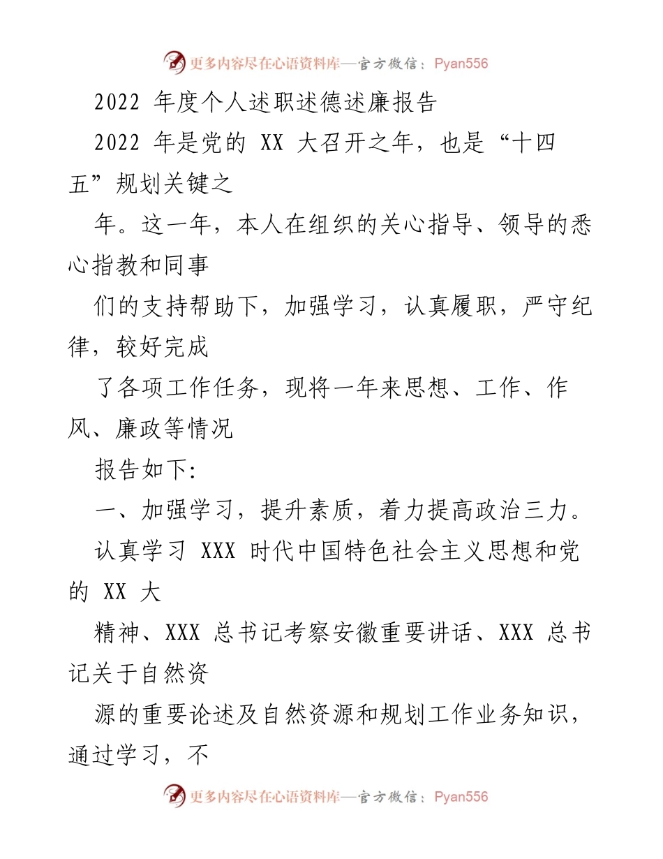 [发言] 年度述职 - 2022年度个人述职述德述廉报告.docx_第1页