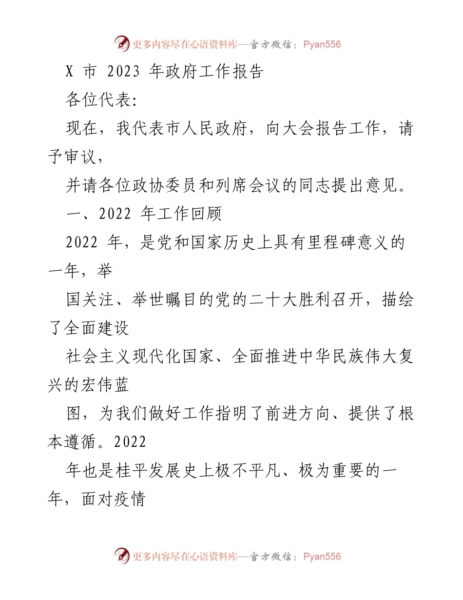 [发言] 市人民政府工作报告 - 2023年X市政府工作回顾与发展展望.docx_第1页