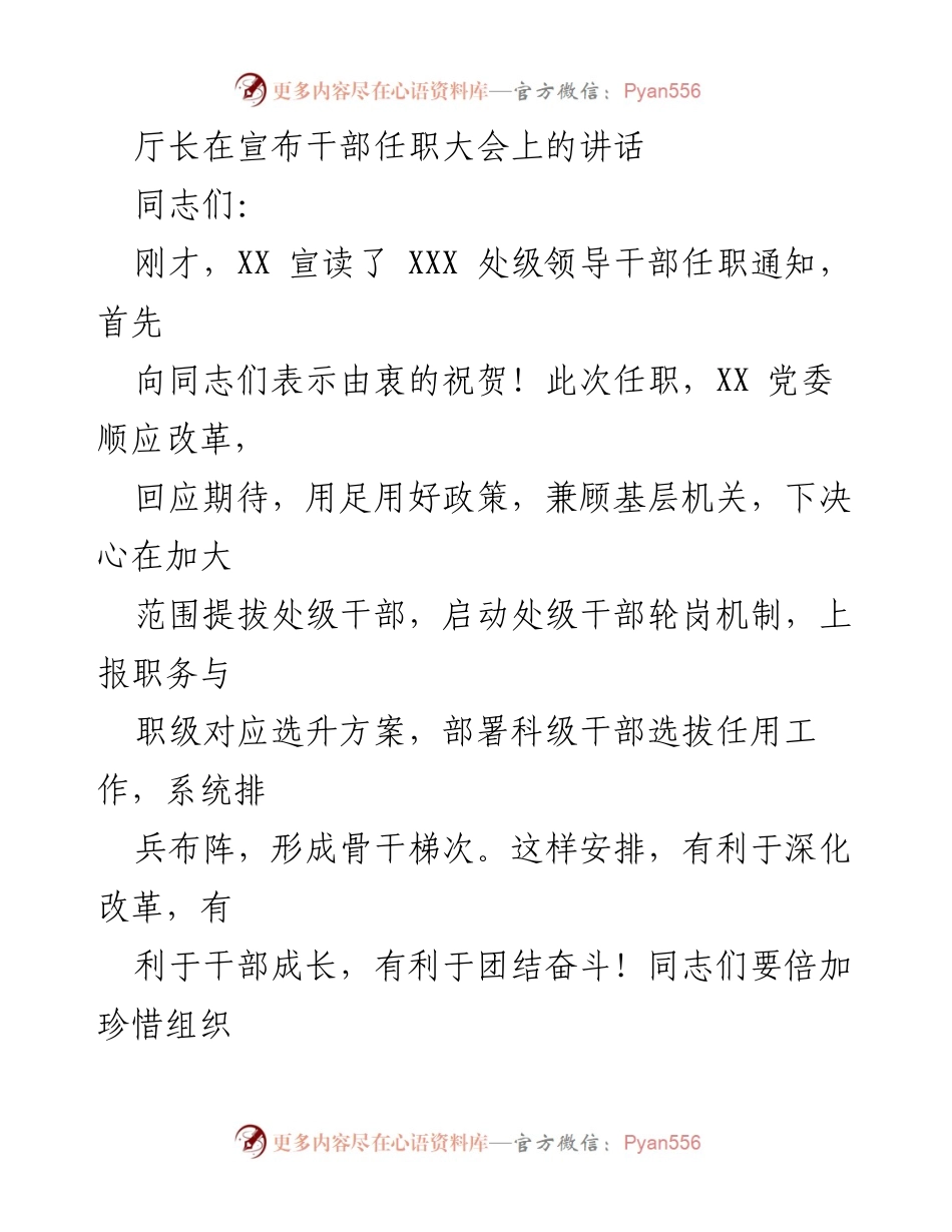 [发言] 干部任职大会 - 厅长在干部任职大会上的讲话要点总结.docx_第1页