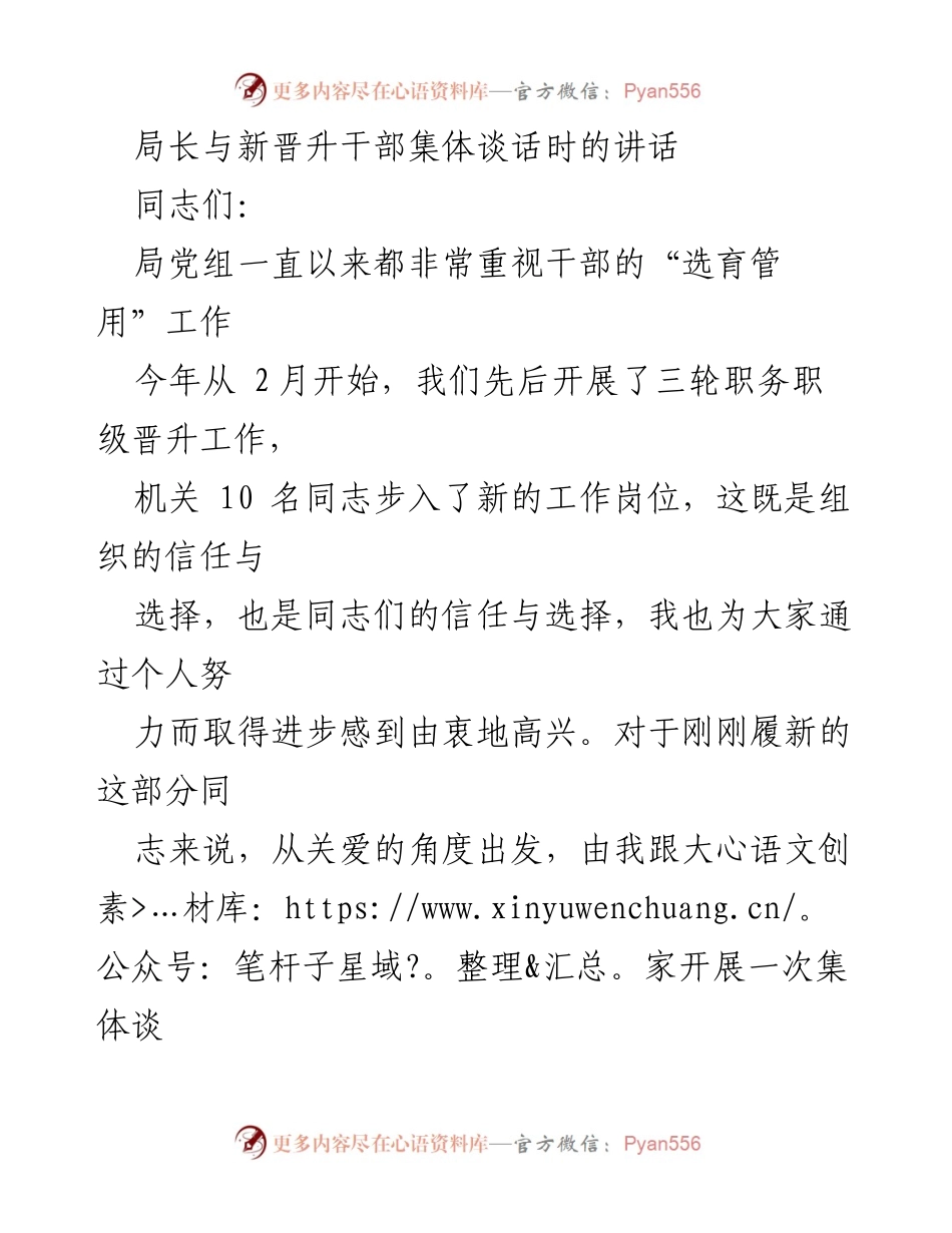 [发言] 干部晋升集体谈话 - 新晋升干部的期望与要求.docx_第1页