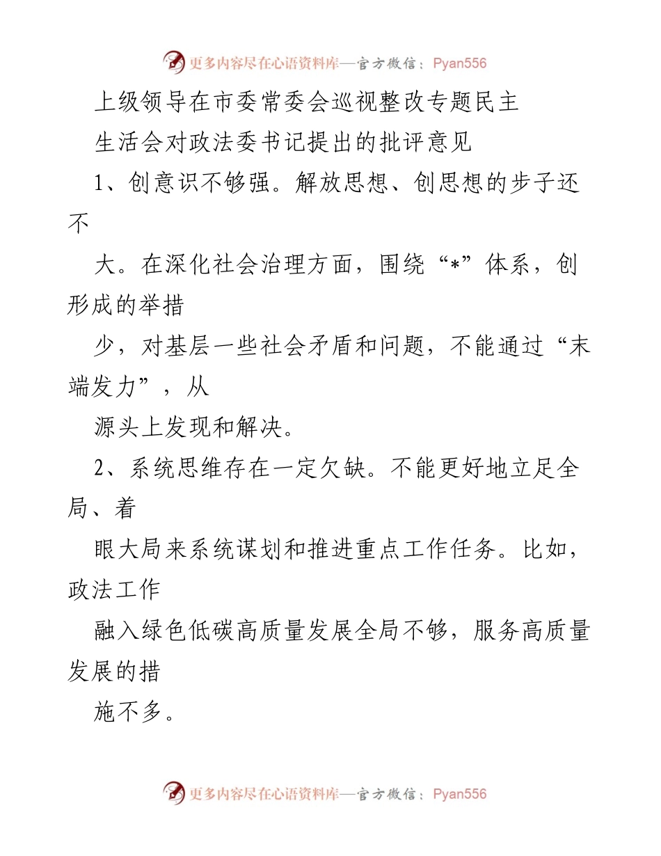 [发言] 市委常委会 - 政法委书记整改意见反馈.docx_第1页
