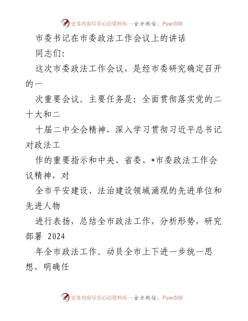 [发言] 市委政法工作会议 - 强化政治担当，推进政法工作现代化_3.docx_第1页