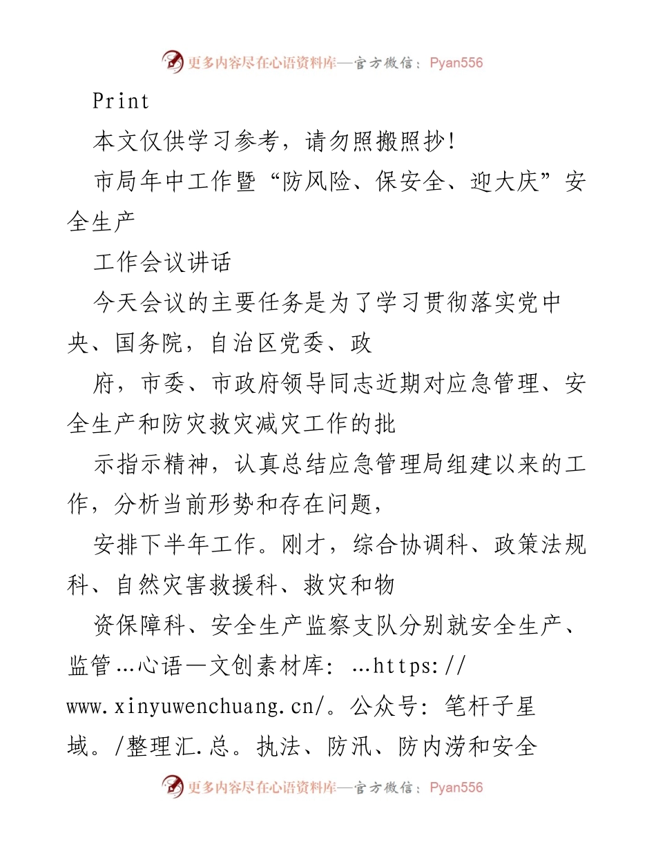 [发言] 市局年中工作会议 - 加强应急管理工作，迎接安全生产挑战.docx_第1页